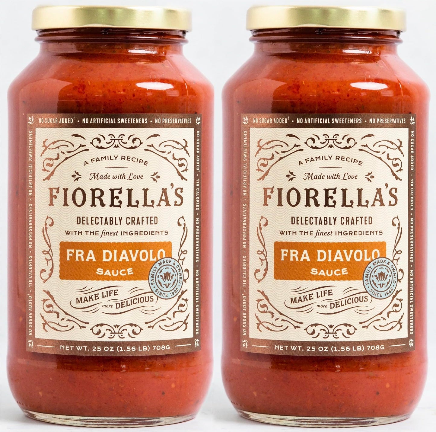 FiorellaS Fra Diavolo  Arrabbiata Sauce - Tomato Sauce Made With Fresh Ingredients - Seed Oil Free  No Sugar Added  No Preservatives Added  No Artificial Sweeteners  Pasta Sauce  25 Oz (Pack Of 2)