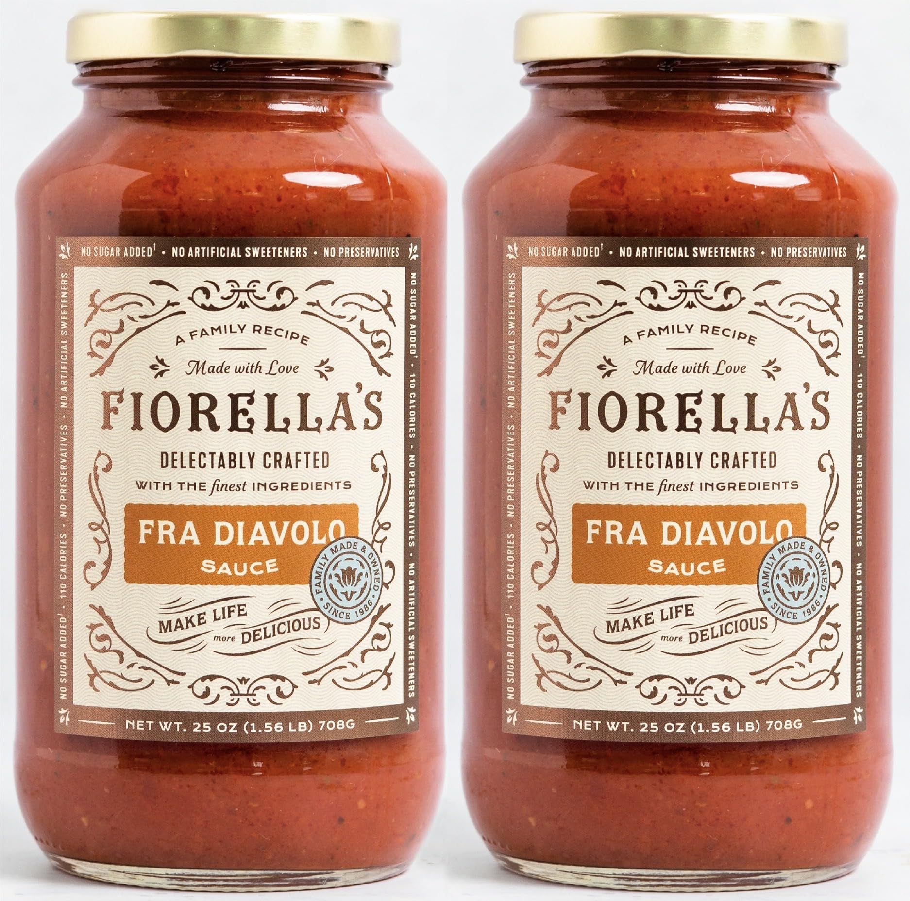 FiorellaS Fra Diavolo  Arrabbiata Sauce - Tomato Sauce Made With Fresh Ingredients - Seed Oil Free  No Sugar Added  No Preservatives Added  No Artificial Sweeteners  Pasta Sauce  25 Oz (Pack Of 2)