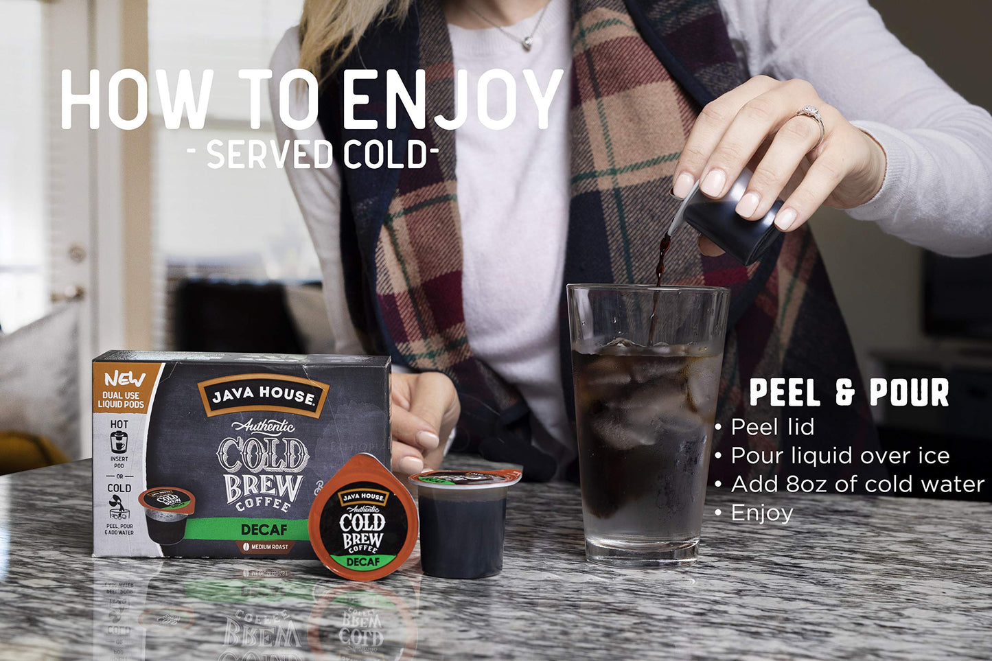 Java House Authentic Cold Brew Coffee, Decaf, K-Cup Coffee Pods, Medium Roast (6 Count)