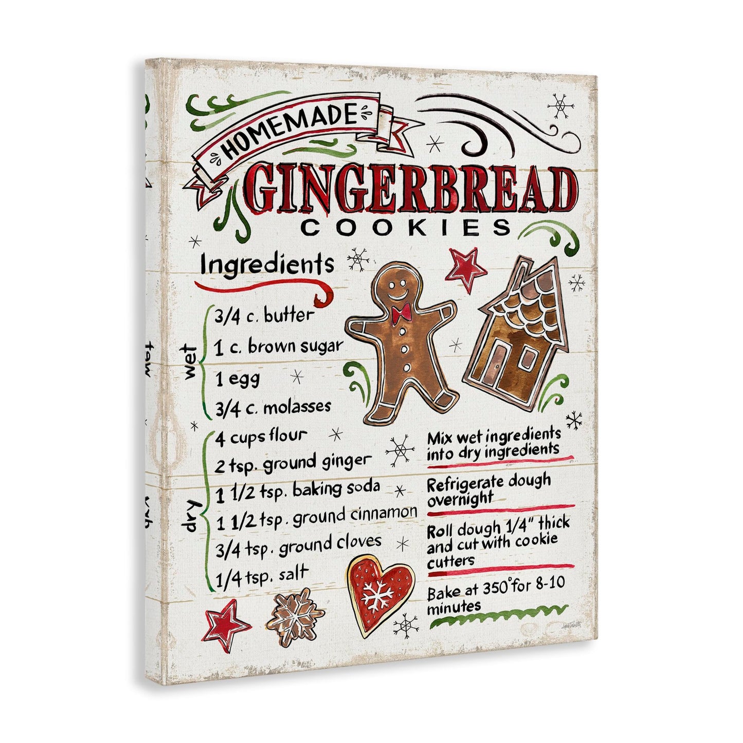 Stupell Industries Homemade Gingerbread Cookies Holiday Cooking Instructions, Designed by Anne Tavoletti Canvas Wall Art, 36 x 4