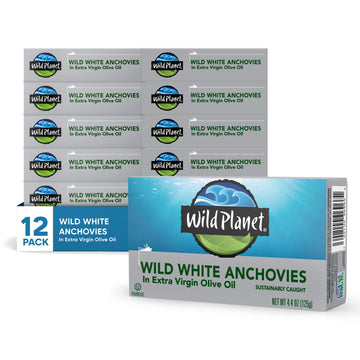 Wild Planet Wild White Anchovies In Extra Virgin Olive Oil, Tinned Fish, 4.4 Ounce, Pack Of 12