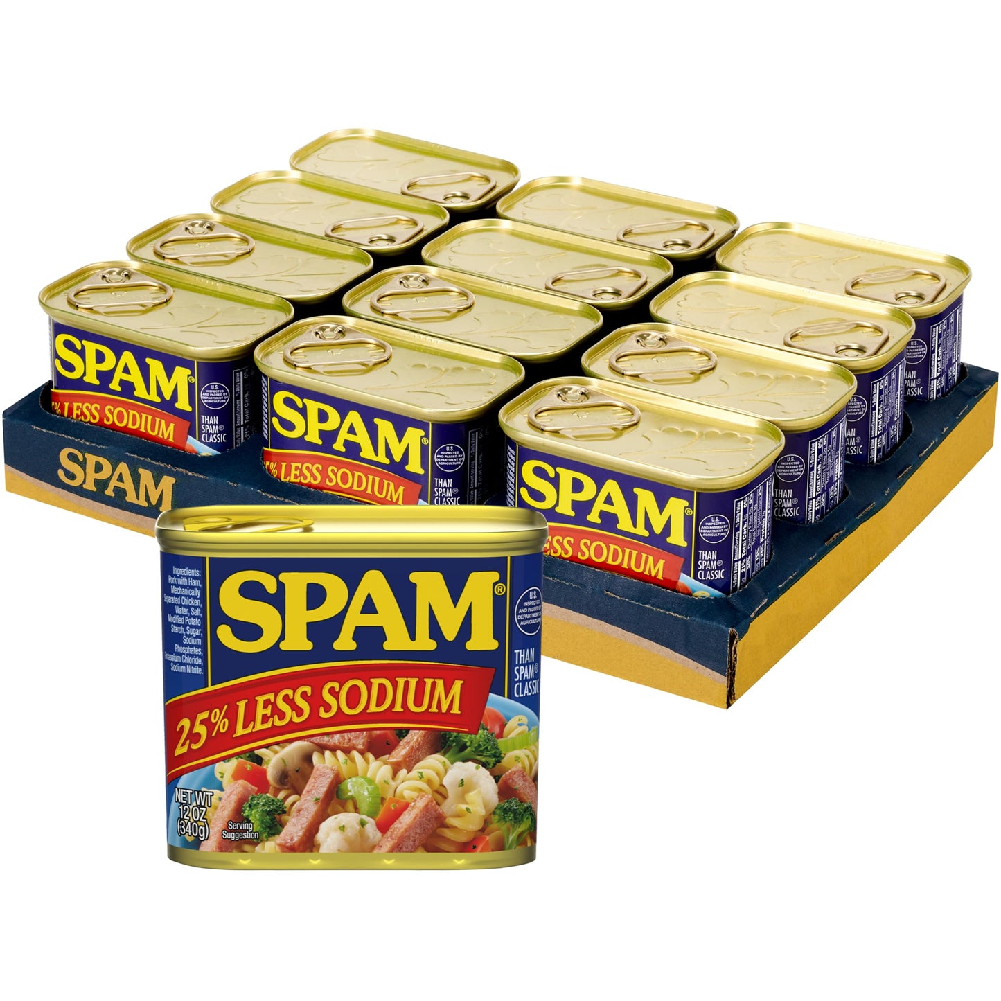 SPAM 25% Less Sodium Canned Meats  12 oz Cans  12 Pack