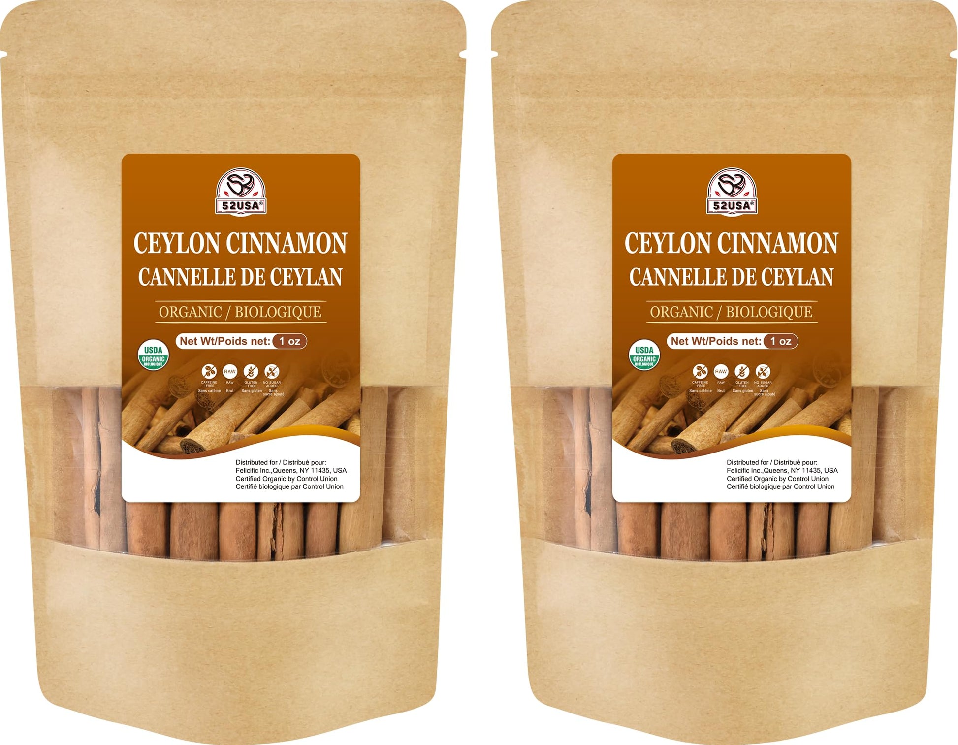 52USA Organic Ceylon Cinnamon Sticks  1 Ounce (Pack of 2)  True Cinnamon Farmed in Sri Lanka  Whole Cinnamon Sticks Bulk  Vegan  Non GMO  56g