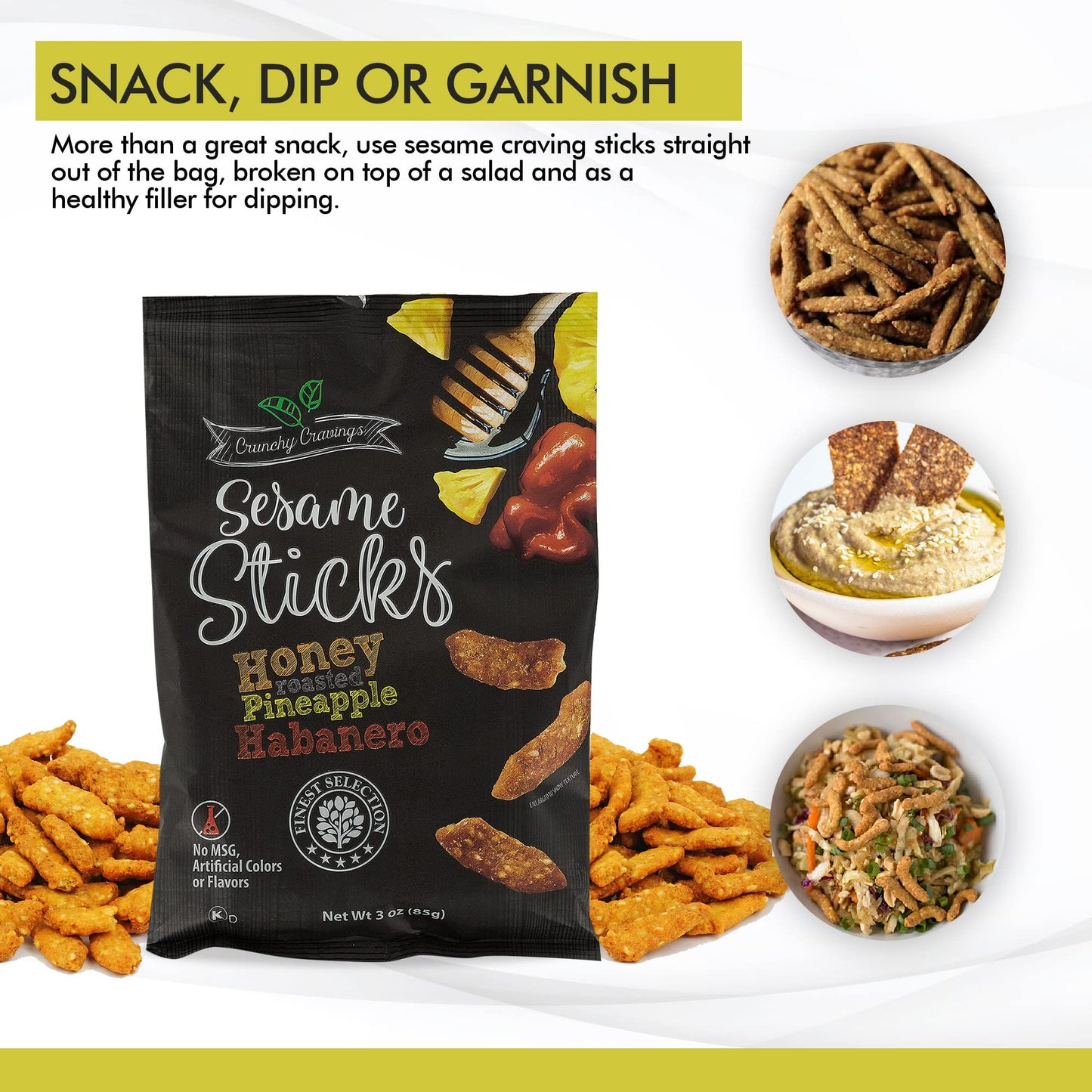 Crunchy Cravings Sesame Sticks, Honey Roasted Pineapple Habanero, 12-Pack of 3oz Snack Bags, Total 36oz