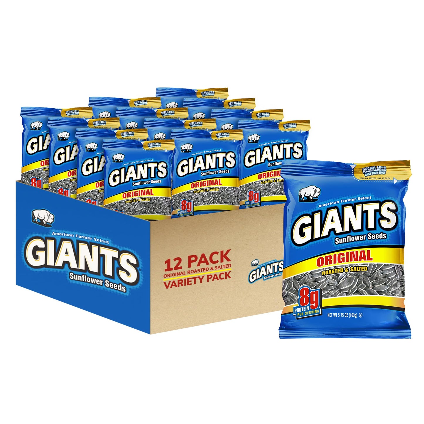 GIANTS Original Salted Jumbo Sized Sunflower Seeds 5.75-Ounce Bags (Pack of 12)