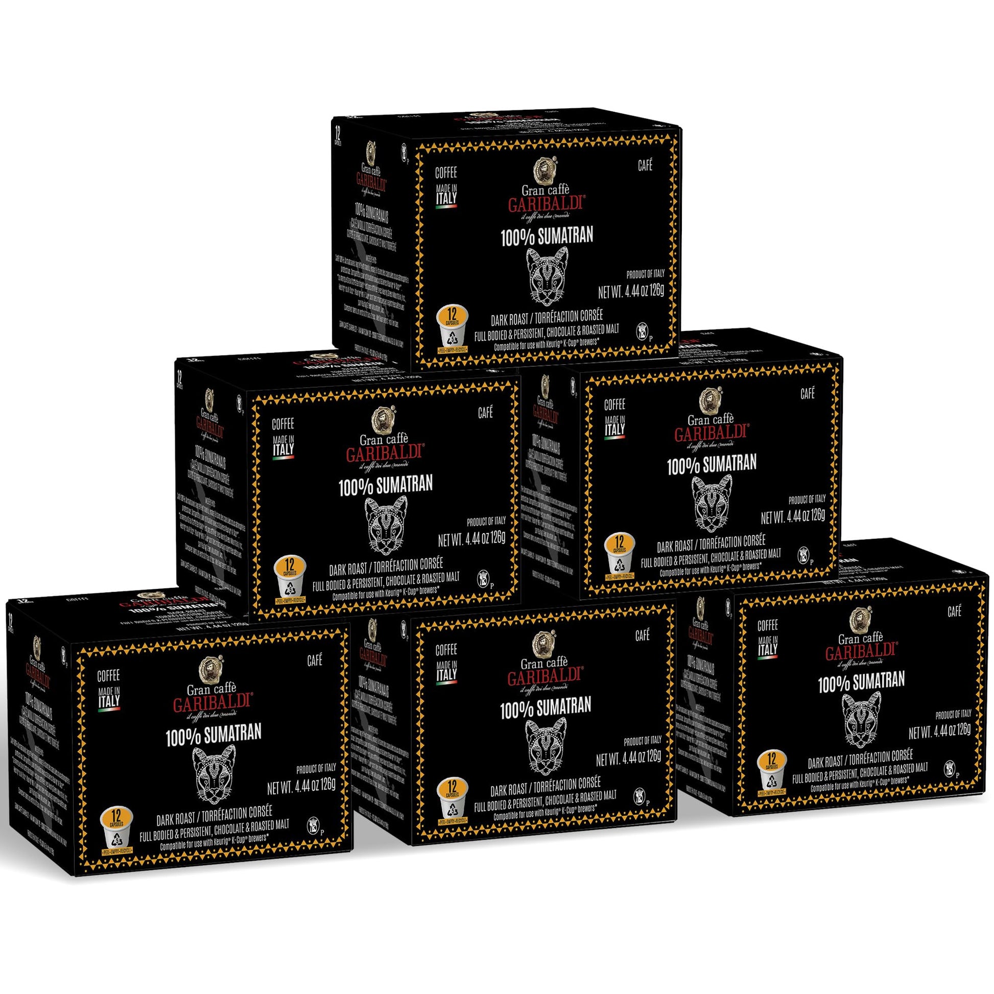 Caffè Garibaldi Sumatran Coffee Pods, Single-Serve Capsules For Keurig K-Cup Malt-Inspired With 100% Arabica Blend, Recyclable Pod And Single Serve Cups, 72 Count K-Pods - Dark Roast
