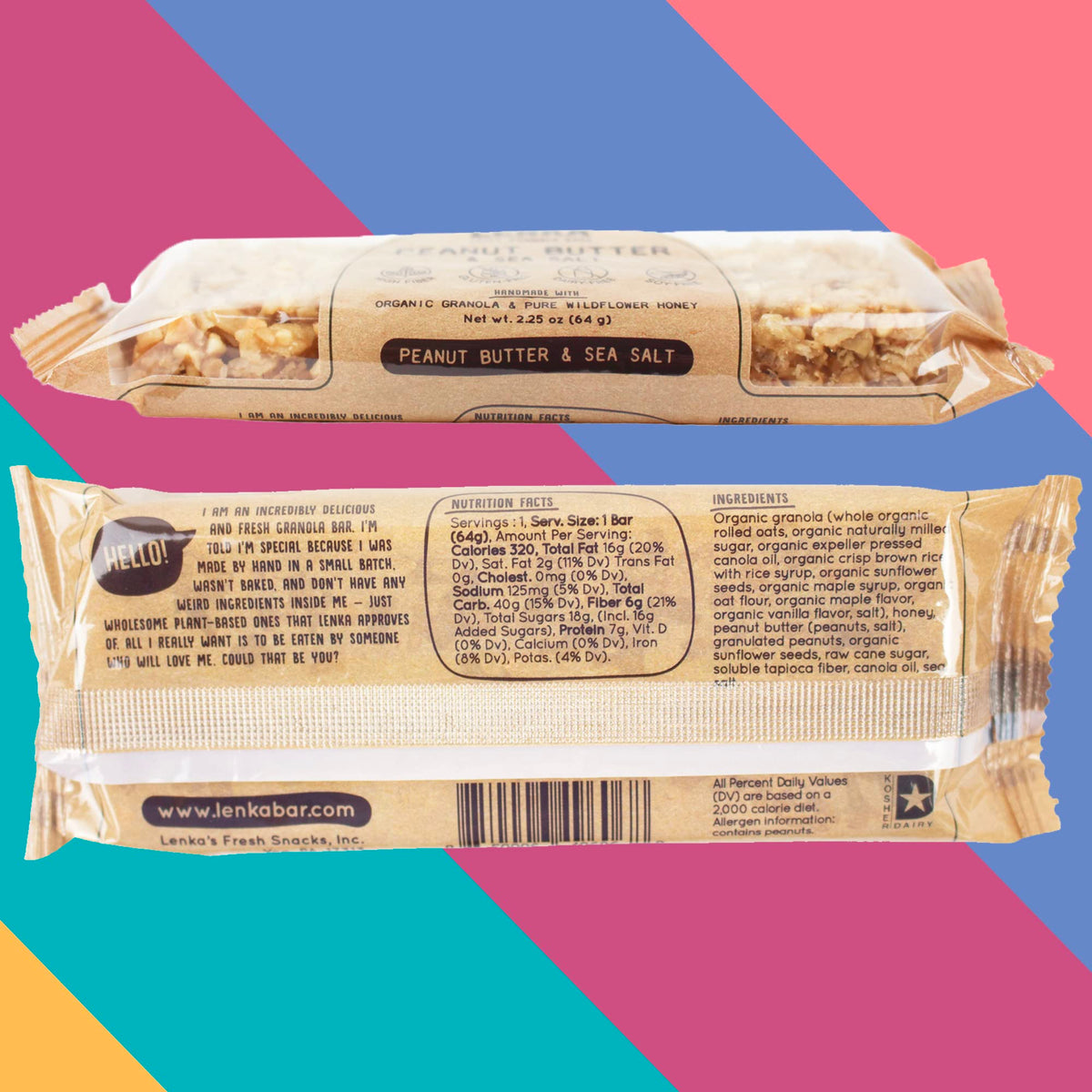 Lenka Bars - Peanut Butter & Sea Salt Snack Bars, Gluten Free, High Fiber, Kosher, Wholesome, No Artificial Flavors, Individuall