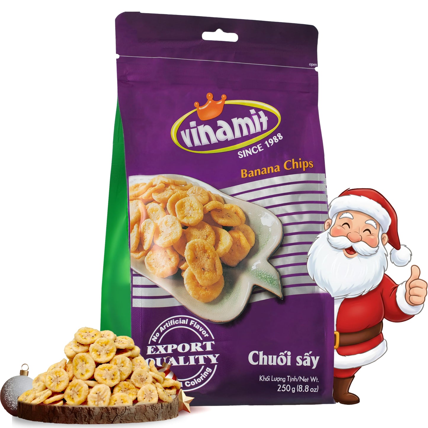 Vinamit Dried Banana Chips | Unsweetened Banana Chips | 8.8 Oz Bag | Naturally Sweet  Non-Gmo  Gluten-Free & No Added Sugar | Rich In Potassium | Christmas Treats & Stocking Stuffers Men Or Women