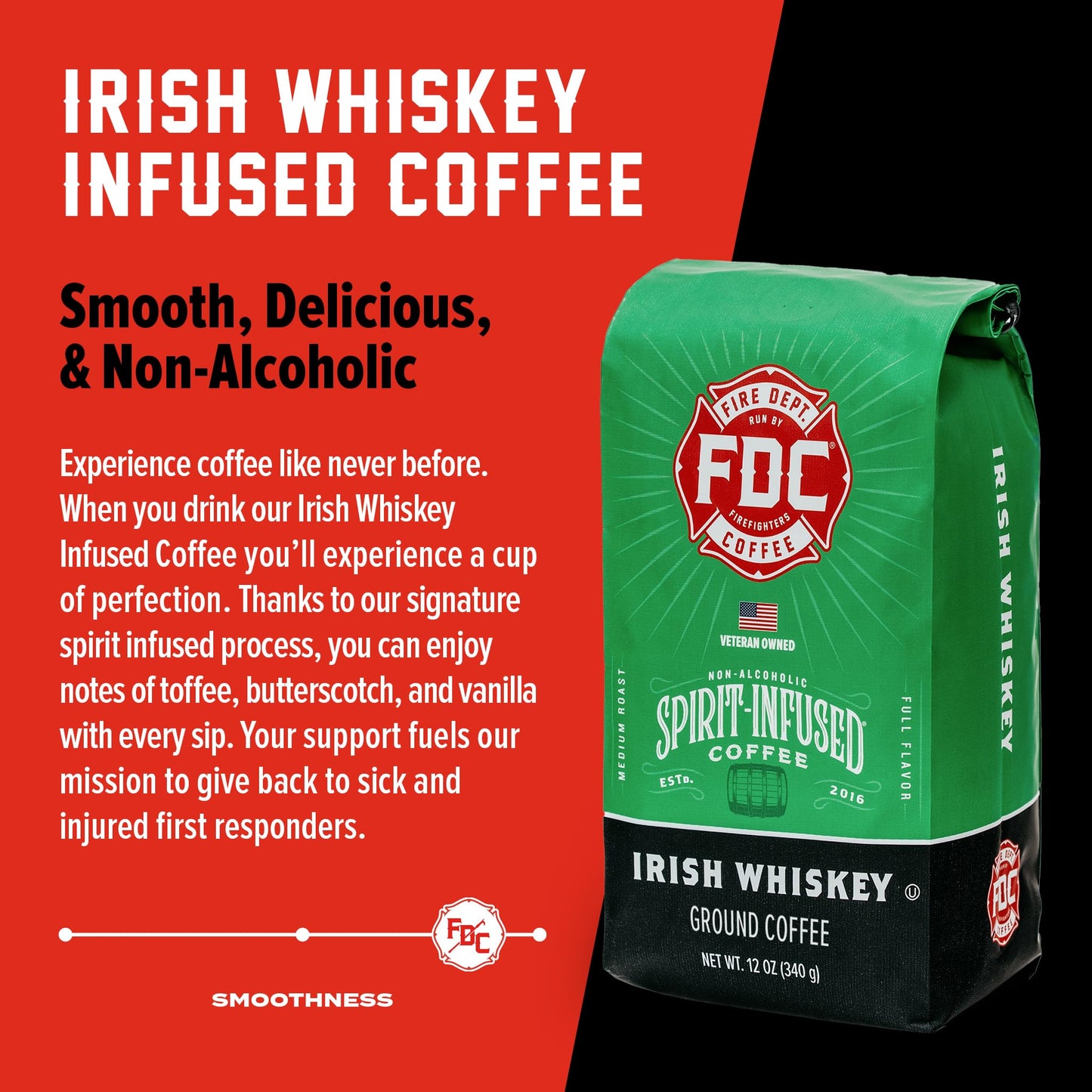 Fire Department Coffee Irish spirit-inspired flavor Infused Medium Roast Whole Bean Coffee - 12 oz - Veteran Owned