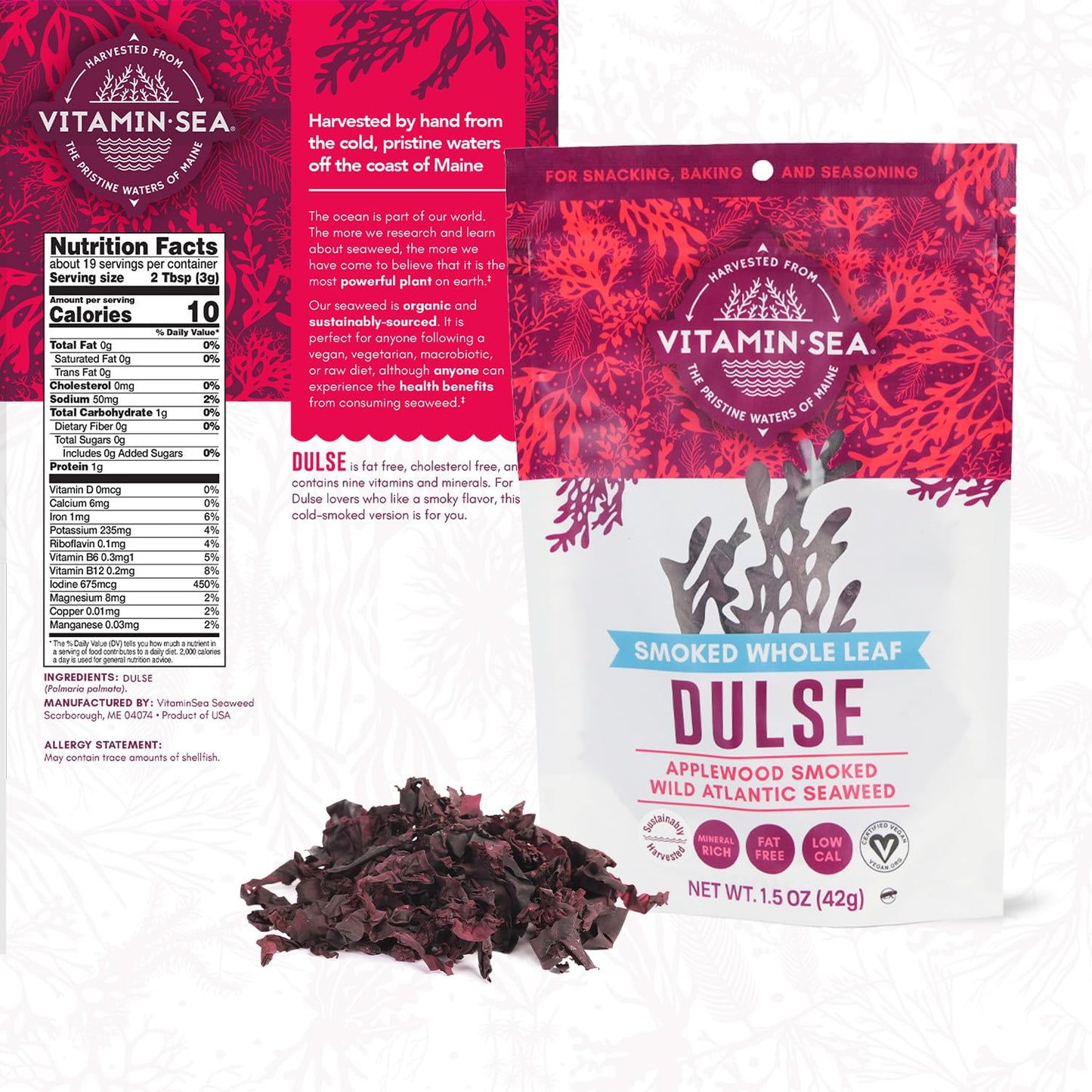 Vitaminsea Applewood Smoked Dulse | Wild North Atlantic Dried Sea  For Snacking, Seasoning, Soups & Salads | Rich In Vitamins, Minerals & Antioxidants Good For Thyroid Support | Whole Leaf (1.5 Oz)