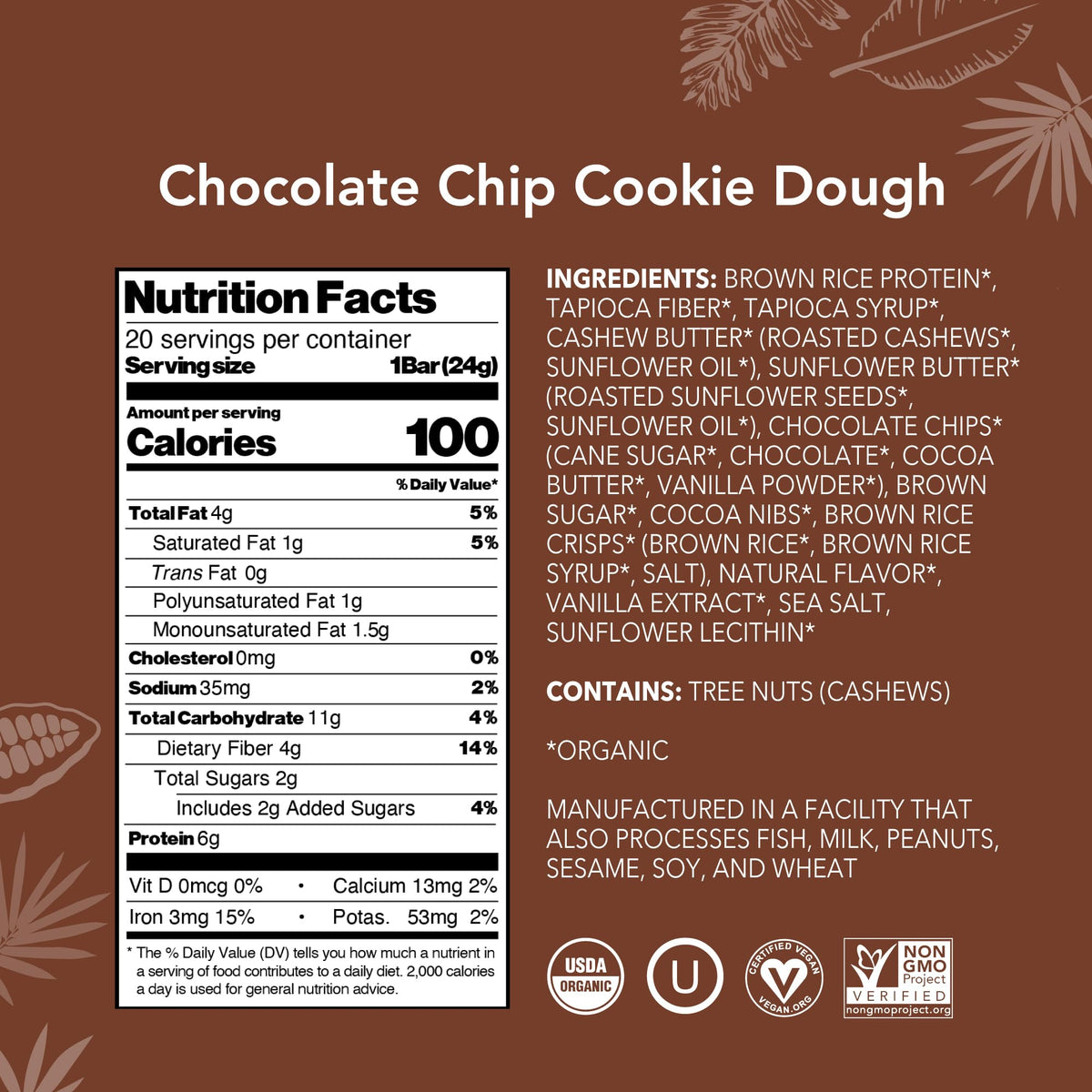 Aloha Organic Plant Based Protein Bar Minis |Chocolate Chip Cookie Dough| 20 Count, 24G Bars | Vegan, Low Sugar, Gluten Free, Pa