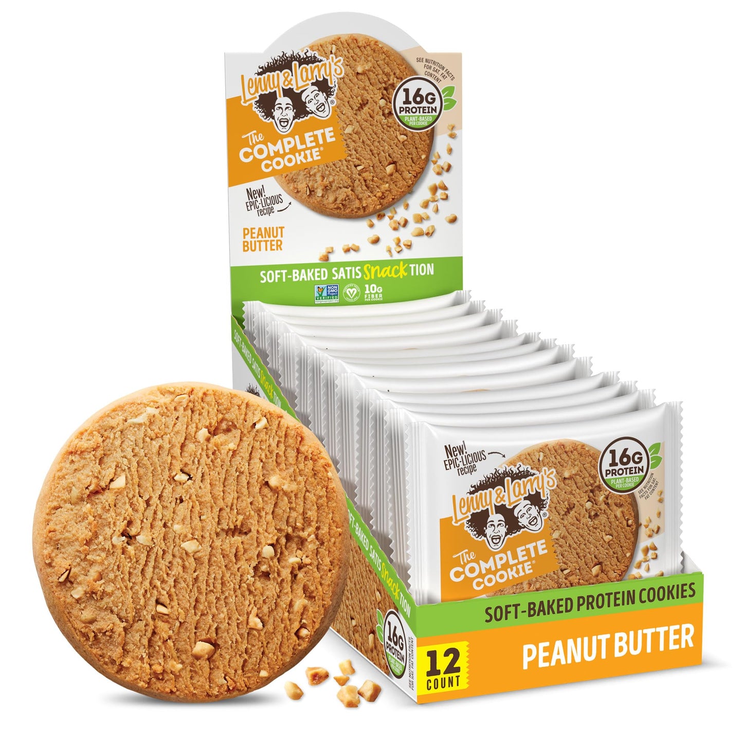 Lenny & Larrys Protein Cookie, [Peanut Butter], Chewy Soft Baked, 16g Plant Protein, Vegan, Non-GMO, High Fiber, 4 Ounce Cookie
