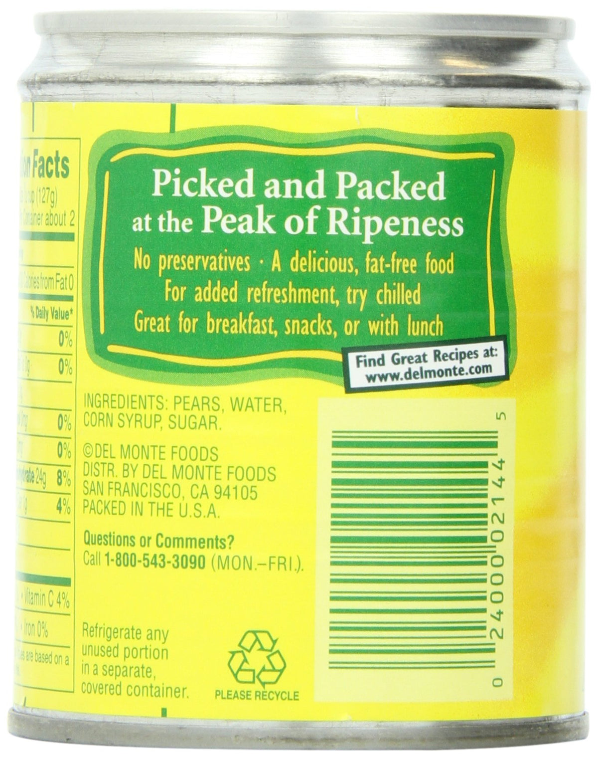 Del Monte Canned Pear Halves In Heavy Syrup, 8.5 Ounce -- 12 Per Case.