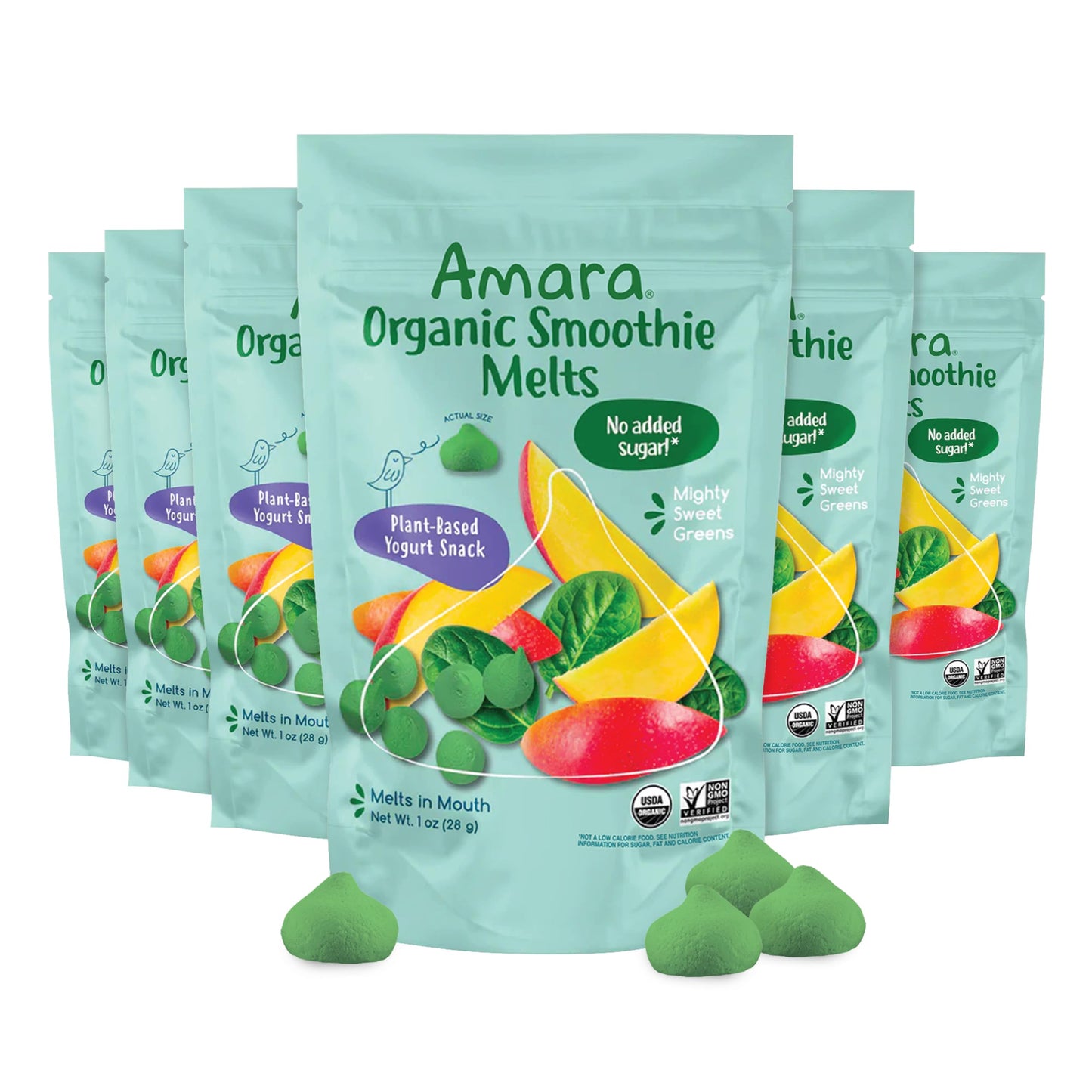 Amara Smoothie Melts - Mighty Sweet Greens - Baby Snacks Made With Fruits And Vegetables - Healthy Toddler Snacks For Your Kids