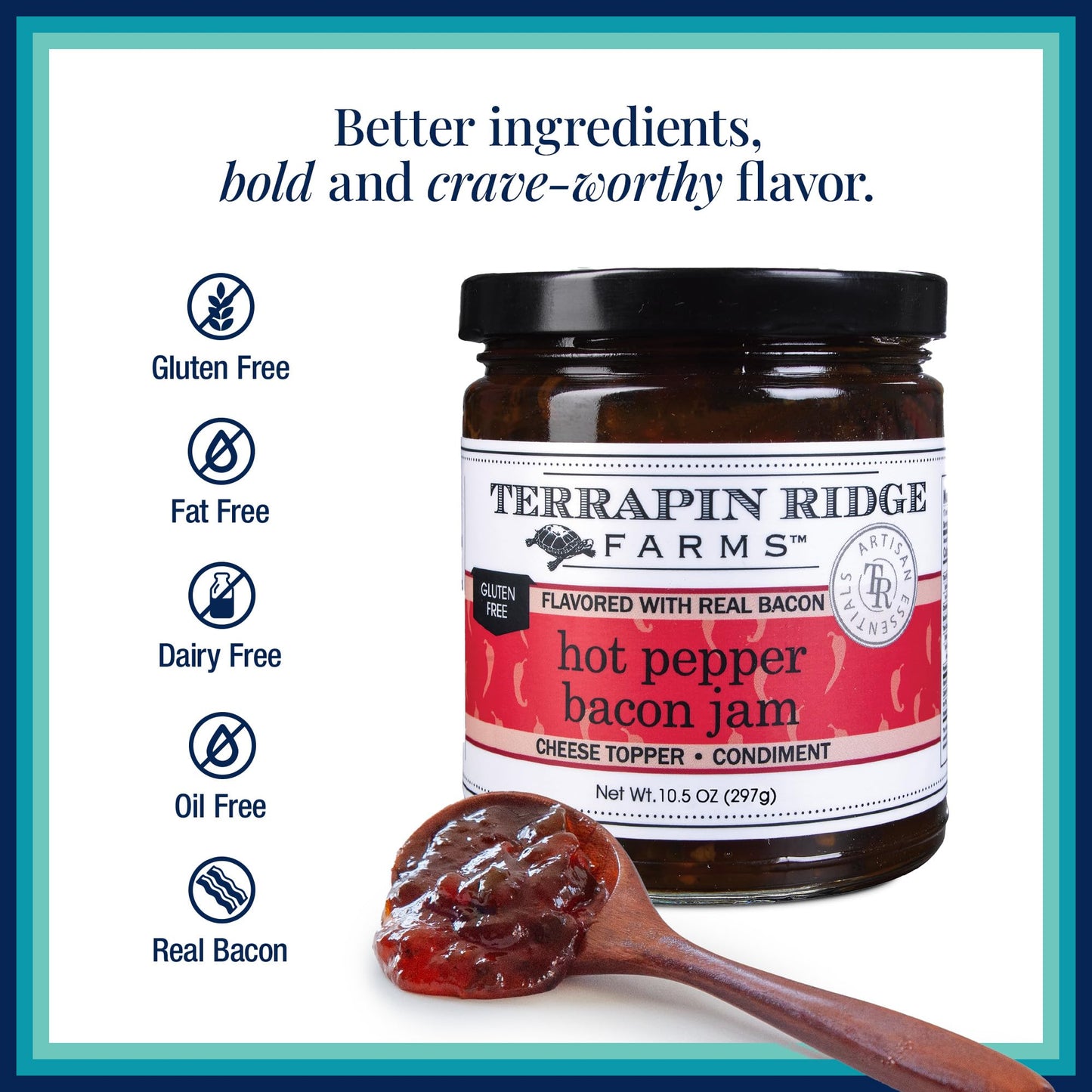 Terrapin Ridge Farms Hot Pepper Bacon Jam, 10.5 Ounce Jars, Pack of 6