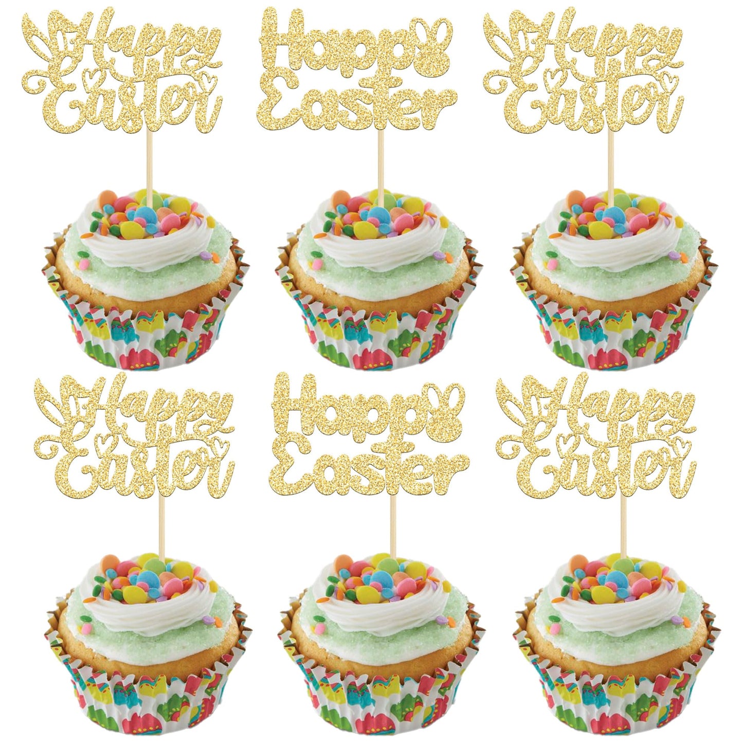 Gyufise 24 Pack Happy Easter Cupcake Toppers Happy Easter Cupcake Picks For Spring Theme Kids Birthday Baby Shower Easter Party 