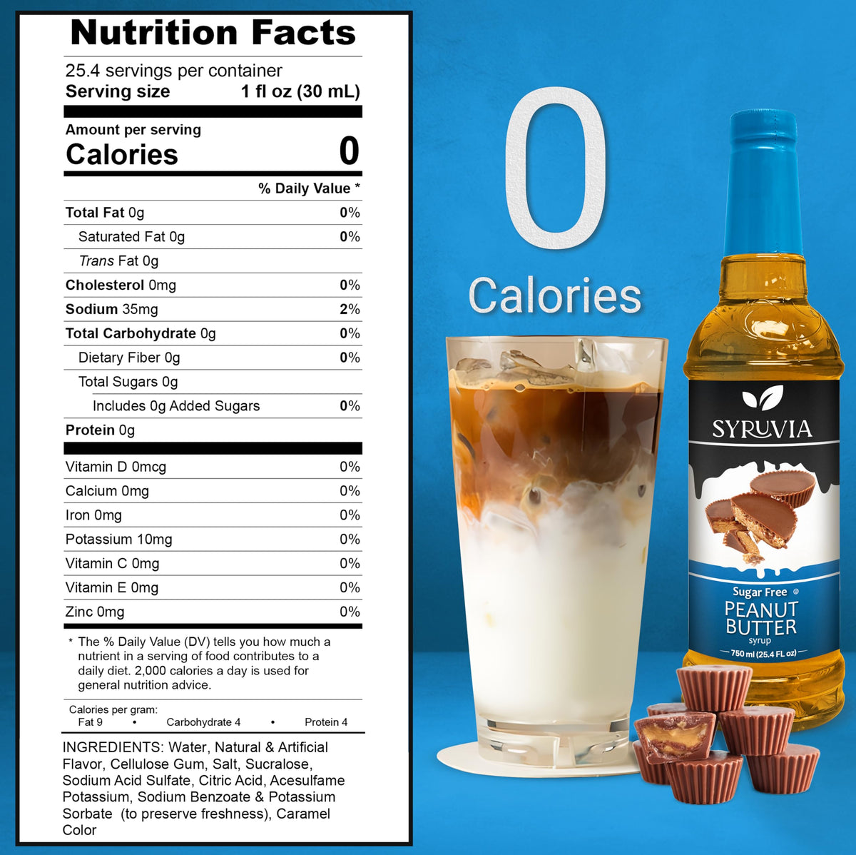 Syruvia Sugar Free Peanut Butter Cup Syrup With Syrup Pump Dispenser - Peanut Butter Cup Coffee Syrup Flavor, 25.4 Fl Oz, Kosher