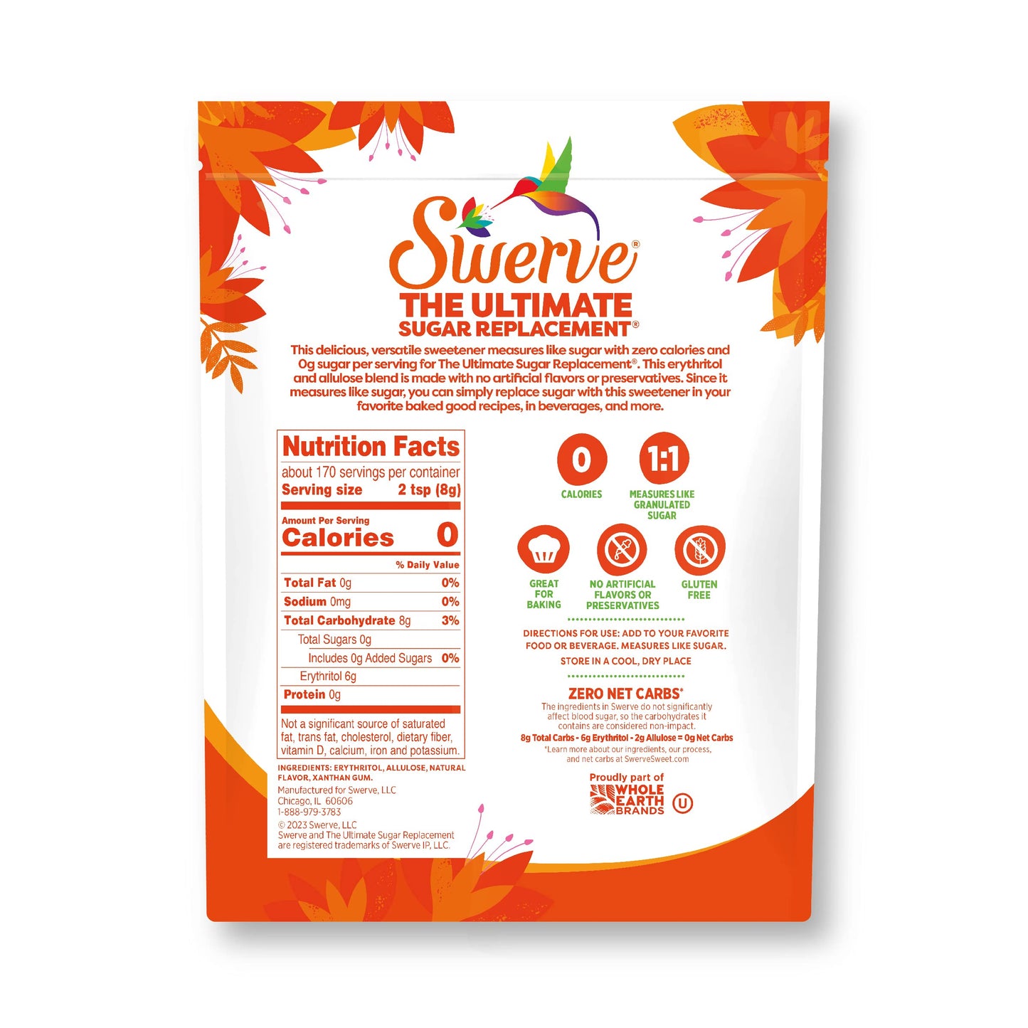 Swerve Ultimate Sugar Replacement Sweetener, Granular Sugar Substitute, Zero Calorie, Keto Friendly, Zero Sugar, Non-Glycemic, G