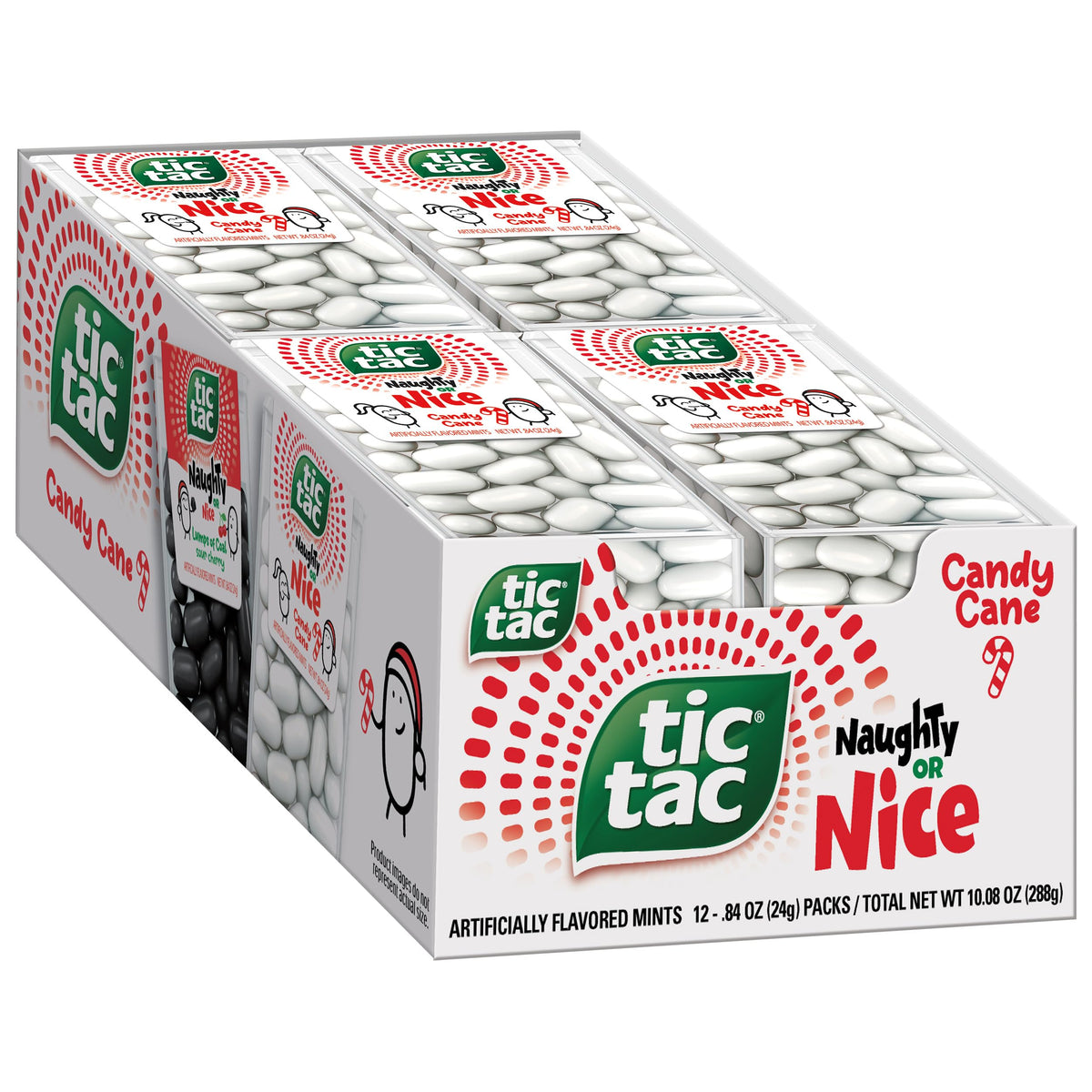 Tic Tac Naughty or Nice Candy Cane Mints, Hard Peppermint Mints, Stocking Stuffer, 12 pack of 0.84 oz each