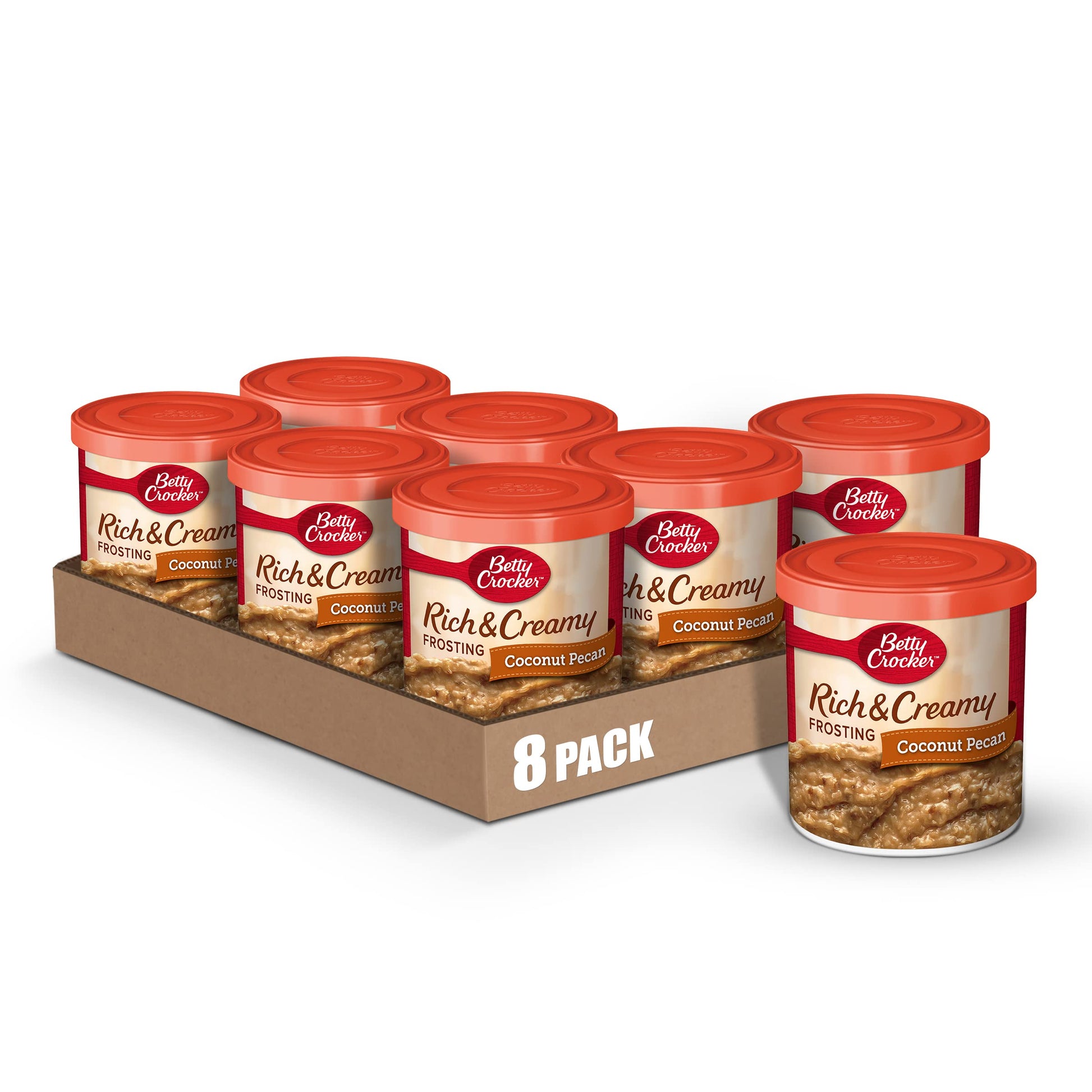 Betty Crocker Rich and Creamy Coconut Pecan Frosting, Gluten Free, Holiday Baking, 15.5 oz (Pack of 8)