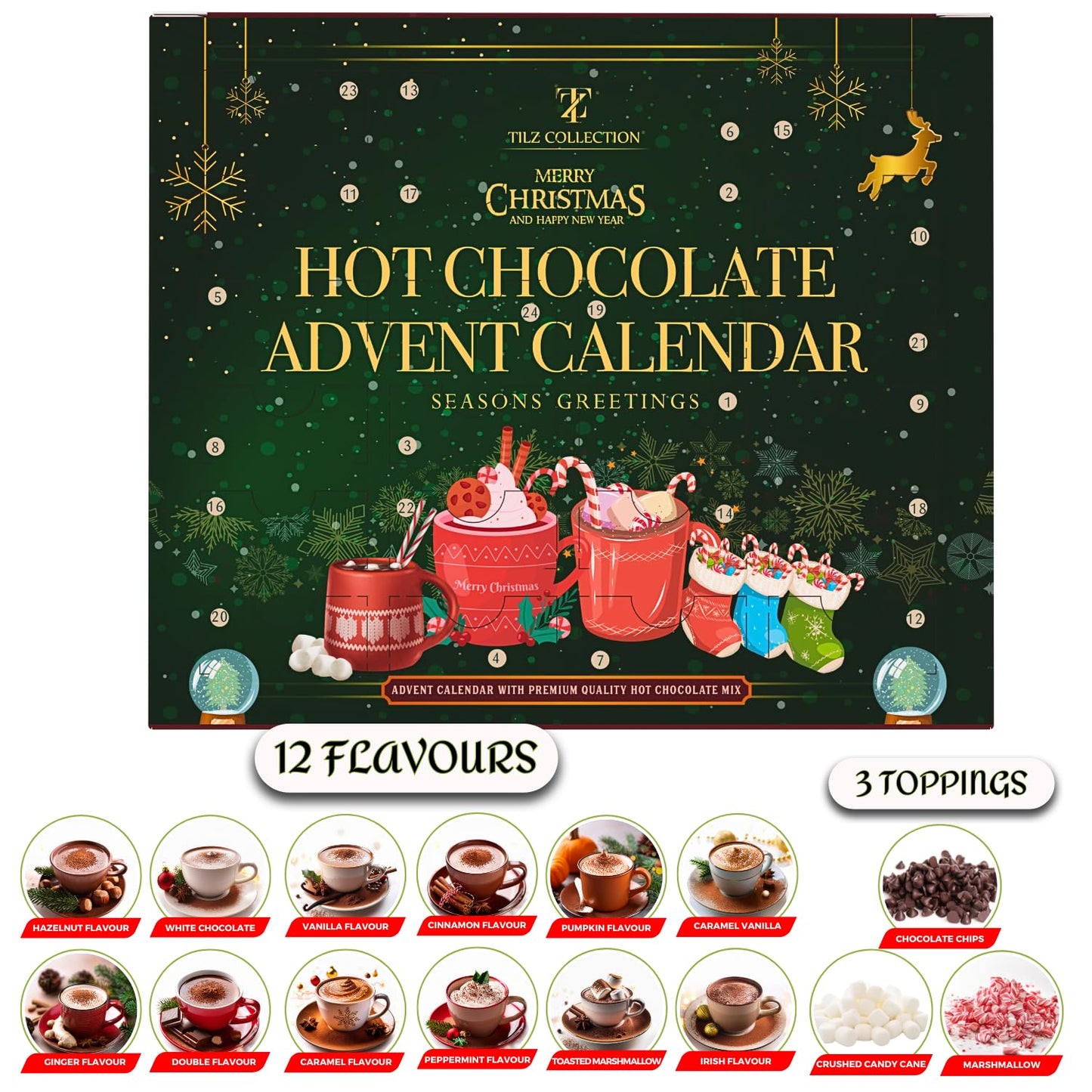Hot Chocolate Advent Calendar 2025 - Gourmet Luxury 24 Hot Chocolate S Variety Flavours - Food Advent Calendars Gifts Set For Men Women Children