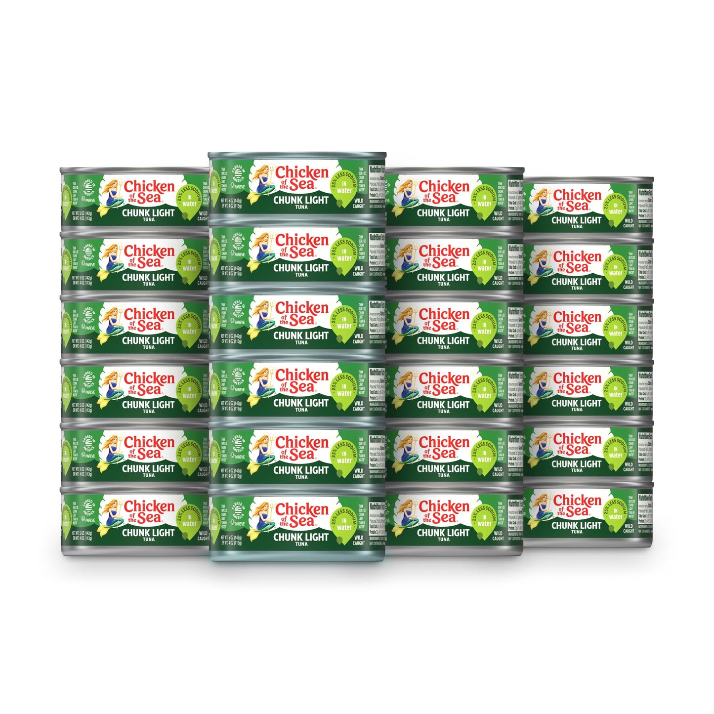 Chicken of the Sea Chunk Light Tuna in Water, Wild Caught Tuna, 25% Less Sodium, 5-Ounce Cans (Pack of 24)