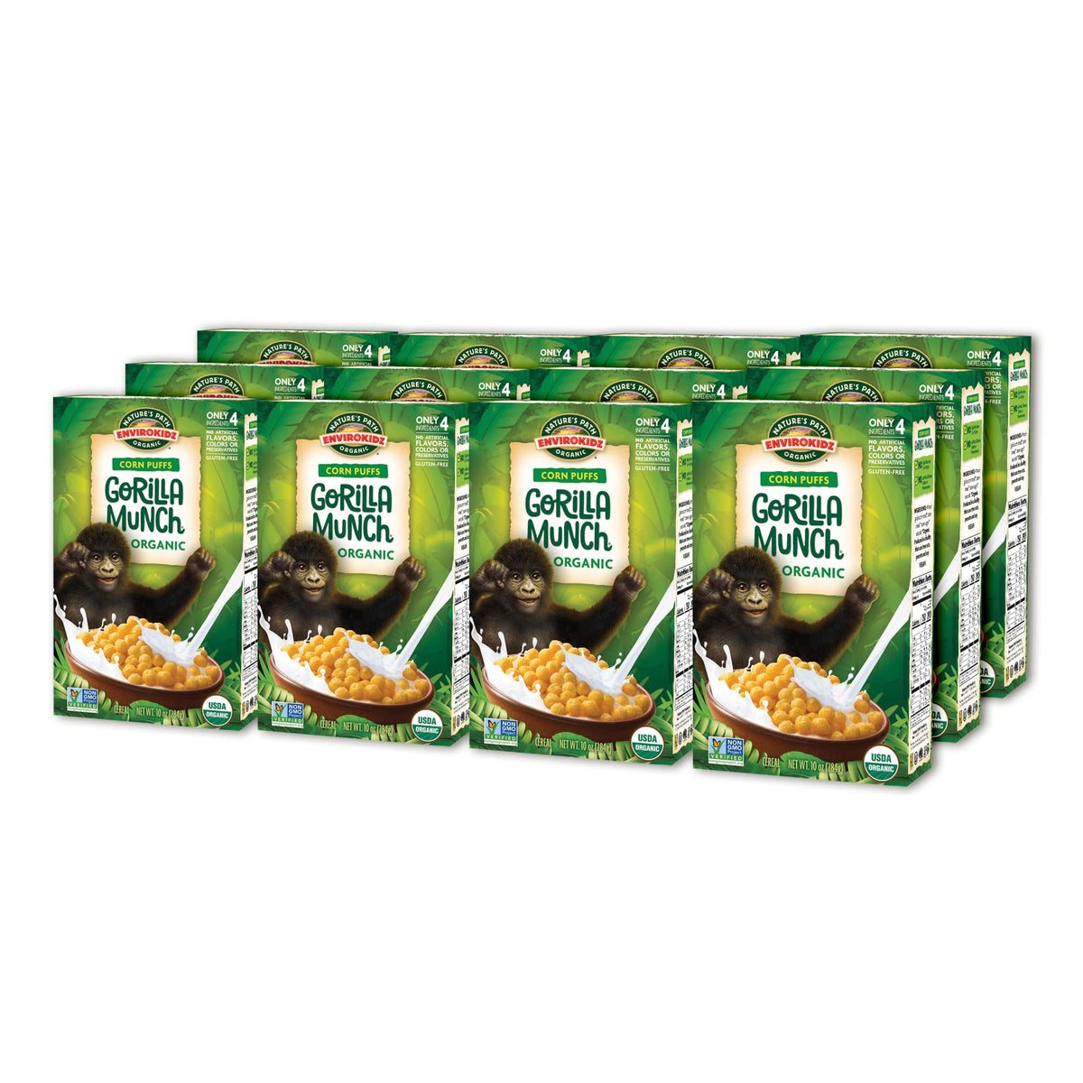 EnviroKidz Organic Gorilla Munch Cereal, 10 oz (Pack of 12), Corn Puffs, Gluten Free, by Nature s Path