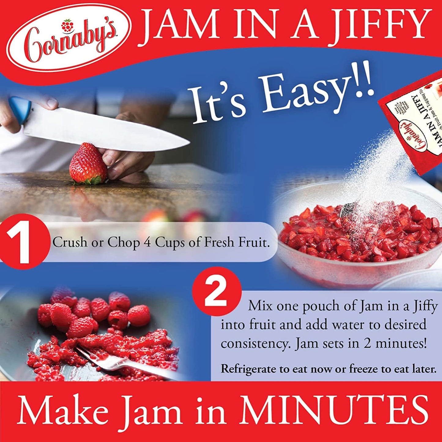 Cornabys Jam in a Jiffy - Instant Low Sugar Jam Mix, 18 oz, No Cook, Freezer Friendly