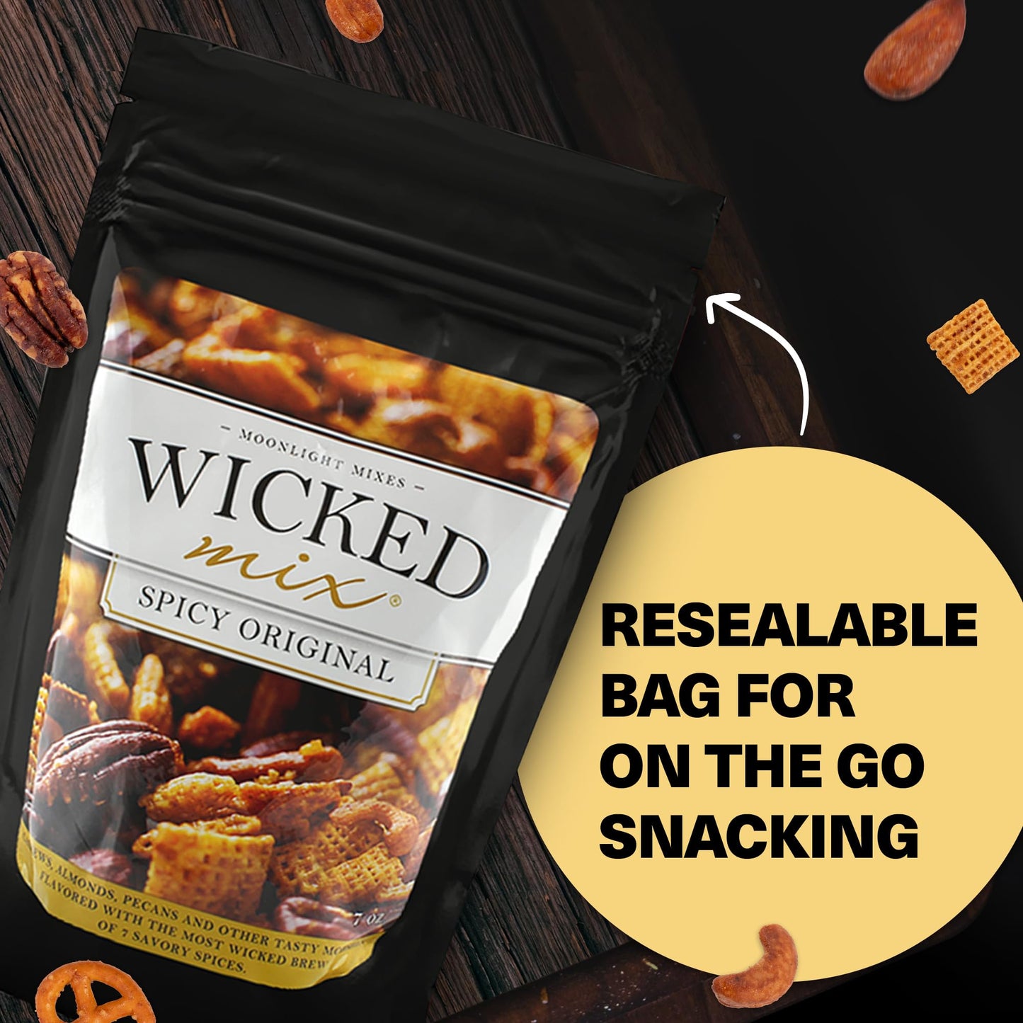 Wicked Mix Snack Mix With Mixed Nuts - Sweet And Salty Snacks Trail Mix Snack Packs With Almonds, Cashews, Pretzels, Pecans - Healthy Snacks Zero Trans Fat In Resealable Bag (Original Mix, Pack Of 3)