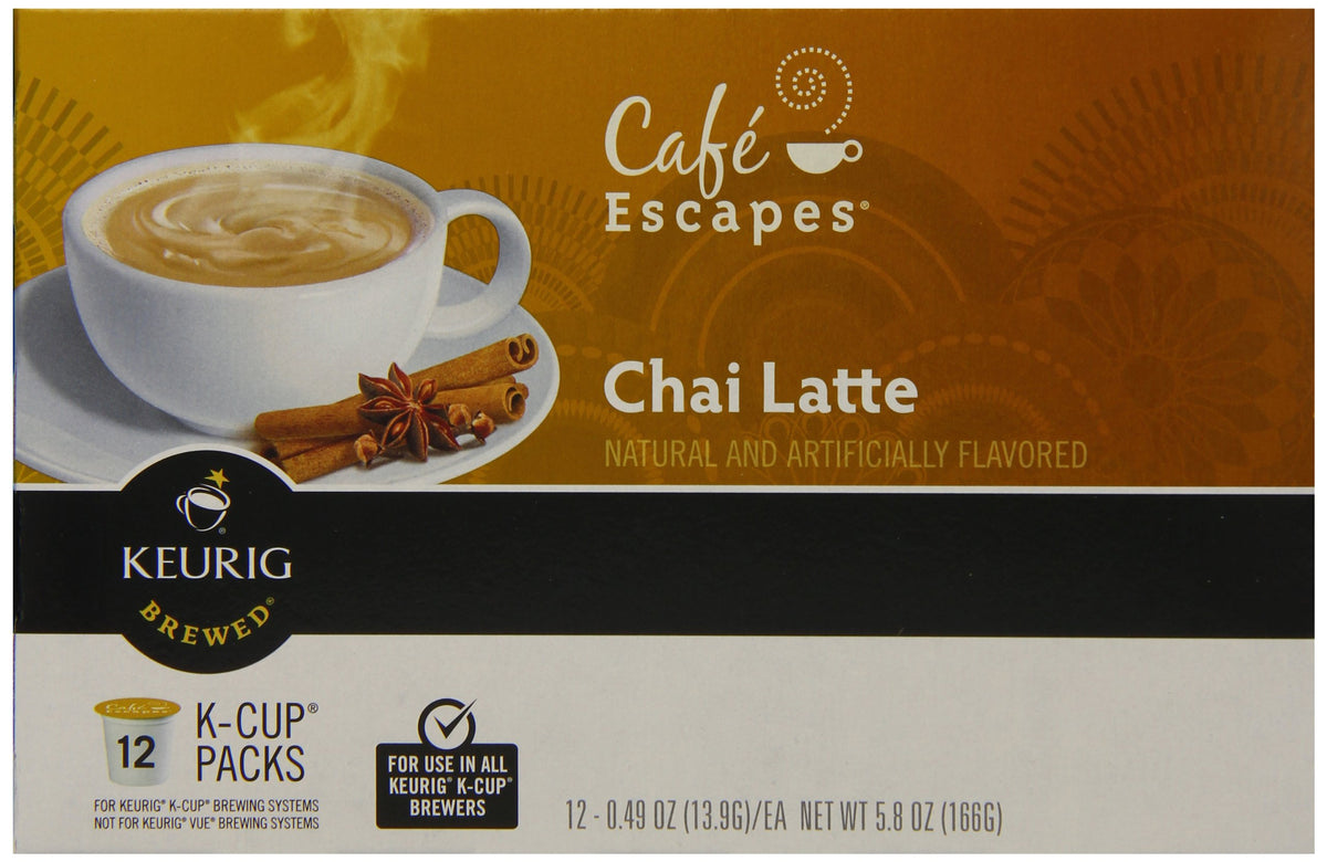 Café Escapes Chai Latte K-Cup Portion Pack for Keurig malt-inspired, 12 Count (Pack of 3)