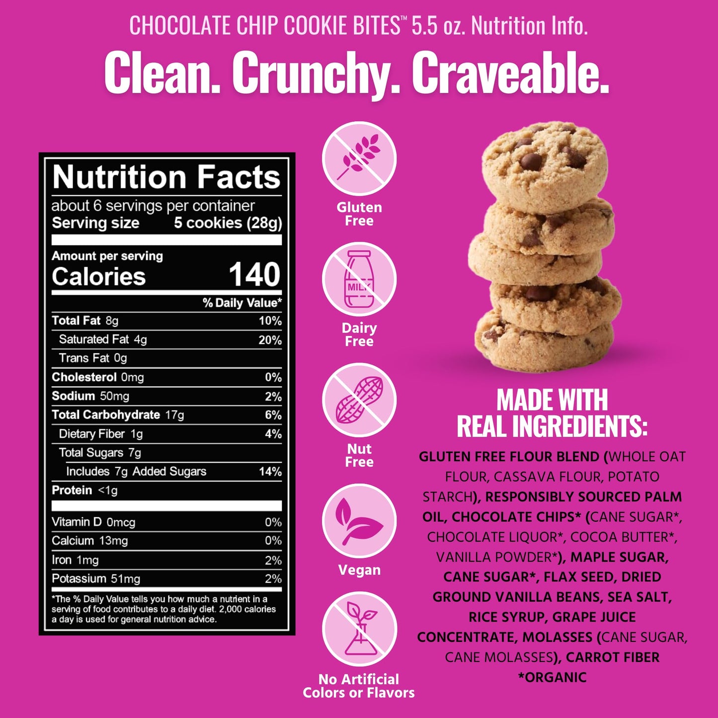Every Body Eat Crunchy Cookie Bites, Gluten & Dairy Free, Vegan, School Lunch Snacks, (5.5 Ounce (Pack Of 3), Chocolate Chip)