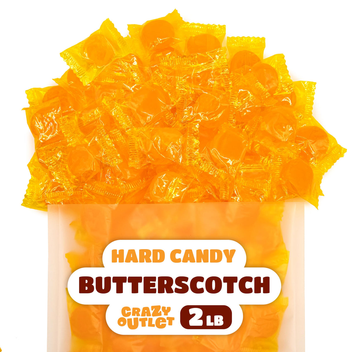 Butterscotch Hard Candy - 2 Pound Bulk Pack (About 165 Count) - Individually Wrapped Yellow Candies - Classic Butter Scotch Disc