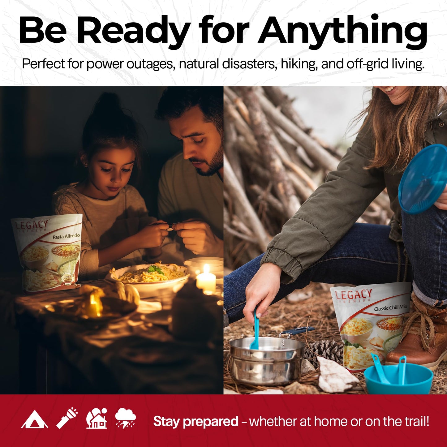 Legacy Food Storage Gluten Free 60 Serving Bucket, Emergency Food Supply, 22,760 Total Calories, 60 Large Servings, Shelf Stable Lunch & Dinner Entrees, Freeze Dried Survival Meals For Mre Camping, Hiking, & Backpacking