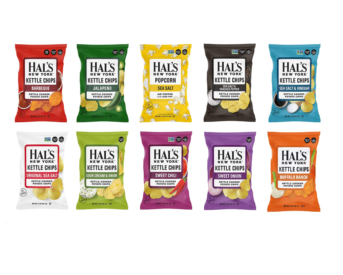 Hals New York Kettle Cooked Potato Chips, Gluten Free, 10 Flavor Variety Pack, 2 oz (Pack of 20)
