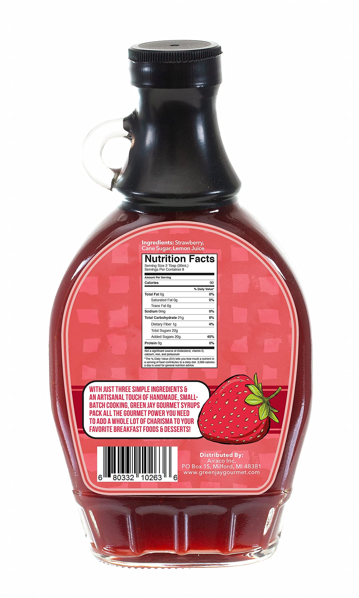 Green Jay Gourmet Strawberry Syrup - All-Natural, Non-GMO - 16 Ounces