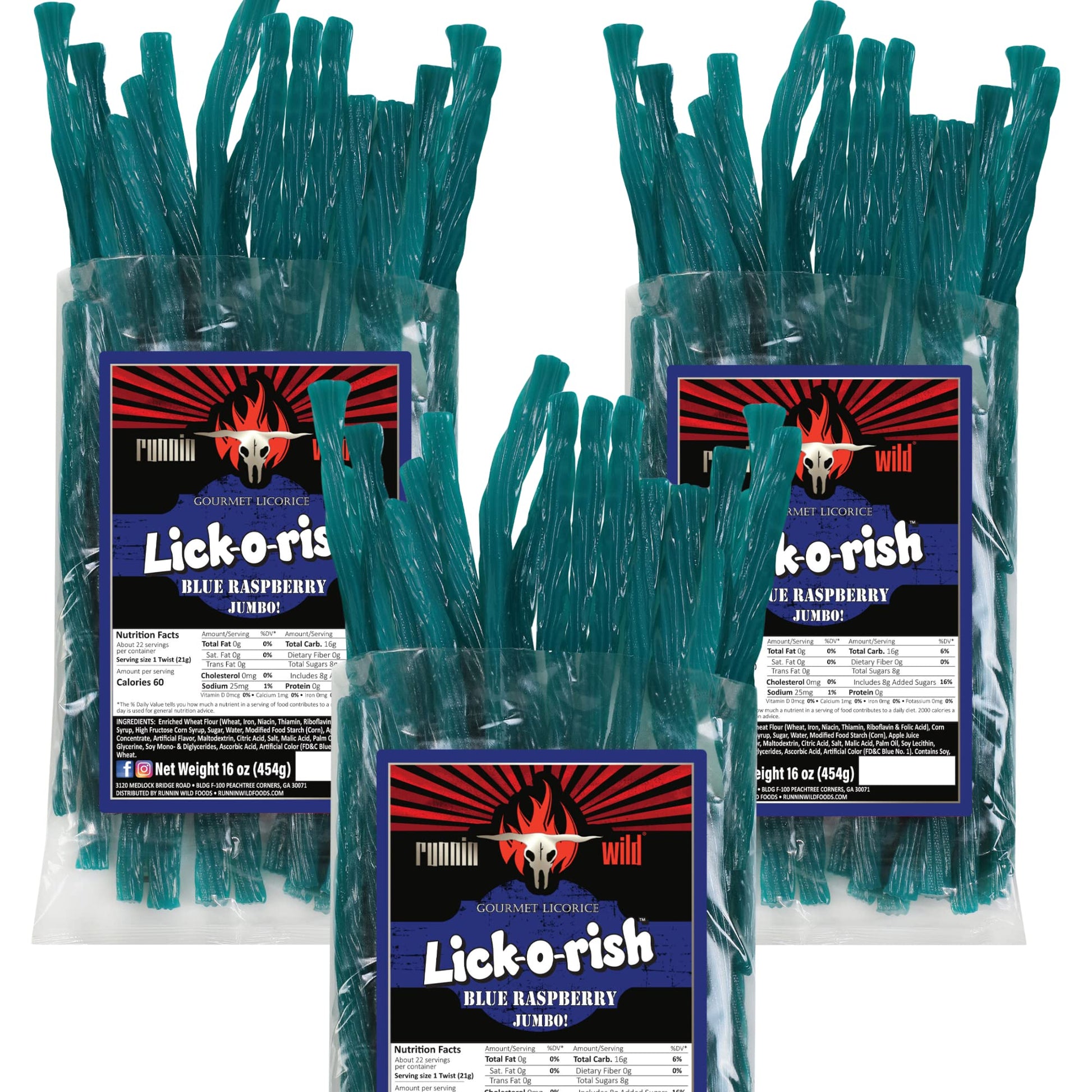 RunninWild Blue Raspberry Licorice Candy - 3 lb (Set of 3 bags), Black/Blue