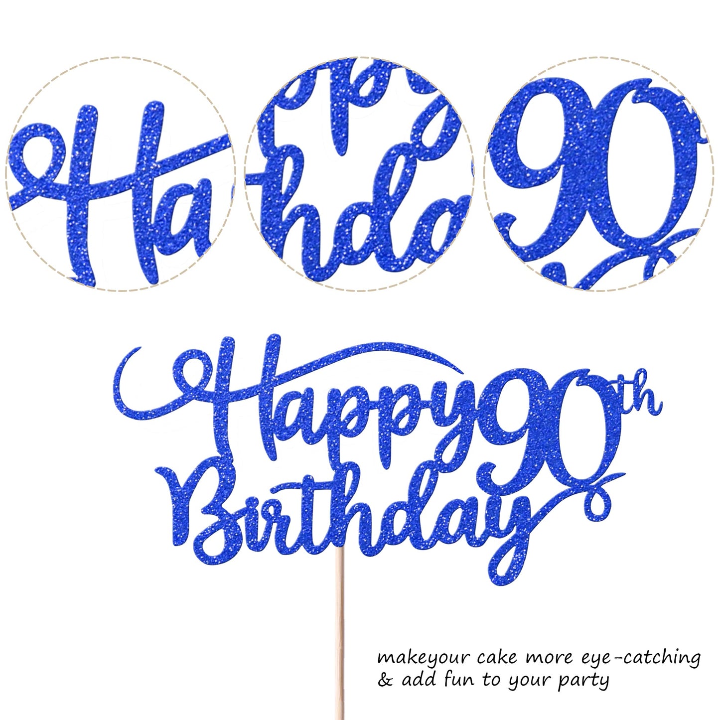 Rssta i 90th Birthday Cake Topper, Glitter Number 90, Deep Blue, Paper Decoration for Anniversary Party Supplies
