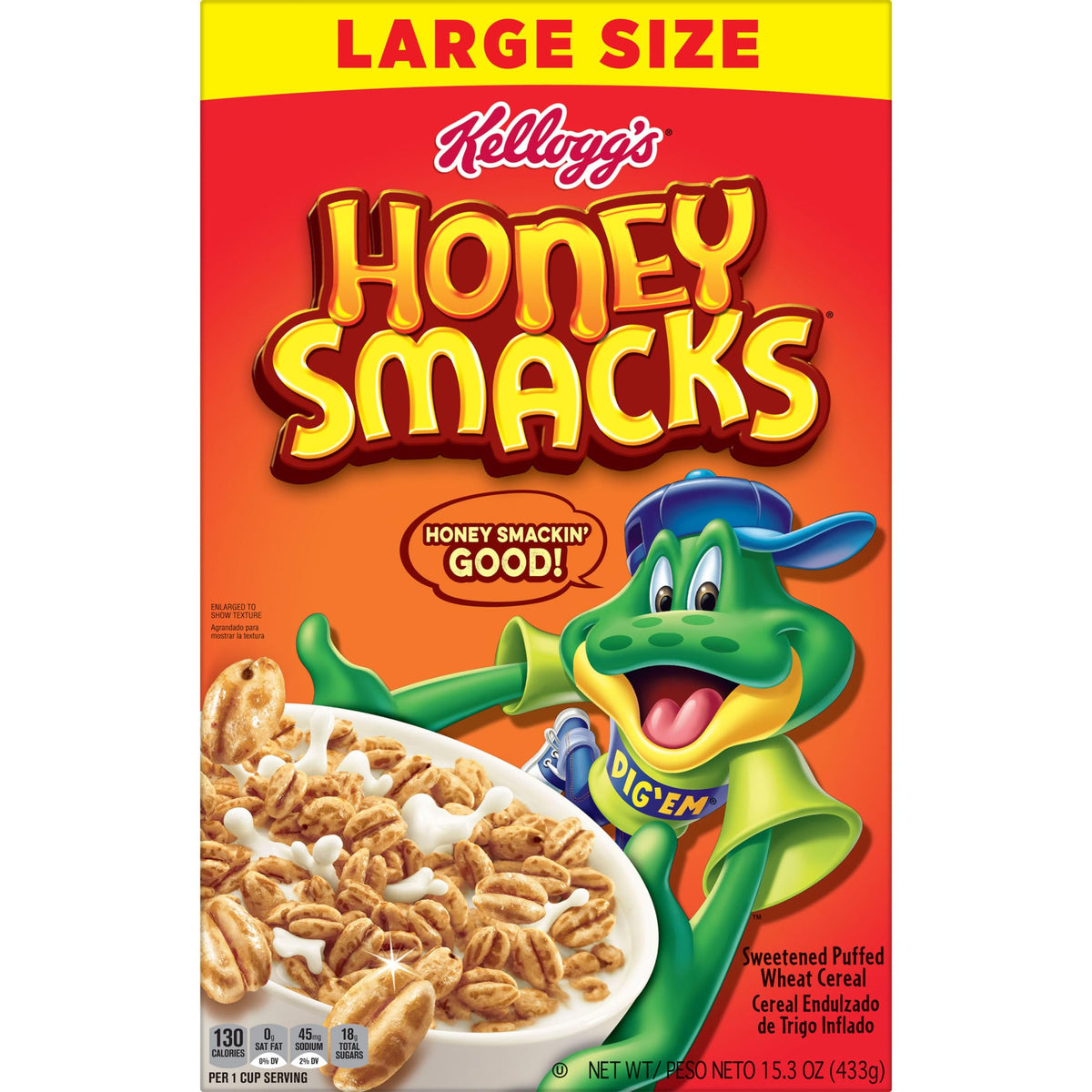 Kelloggs Honey Smacks Breakfast Cereal, Made with Whole Grain, Kids Snacks, Large Size, Original, 15.3oz Box (1 Box)