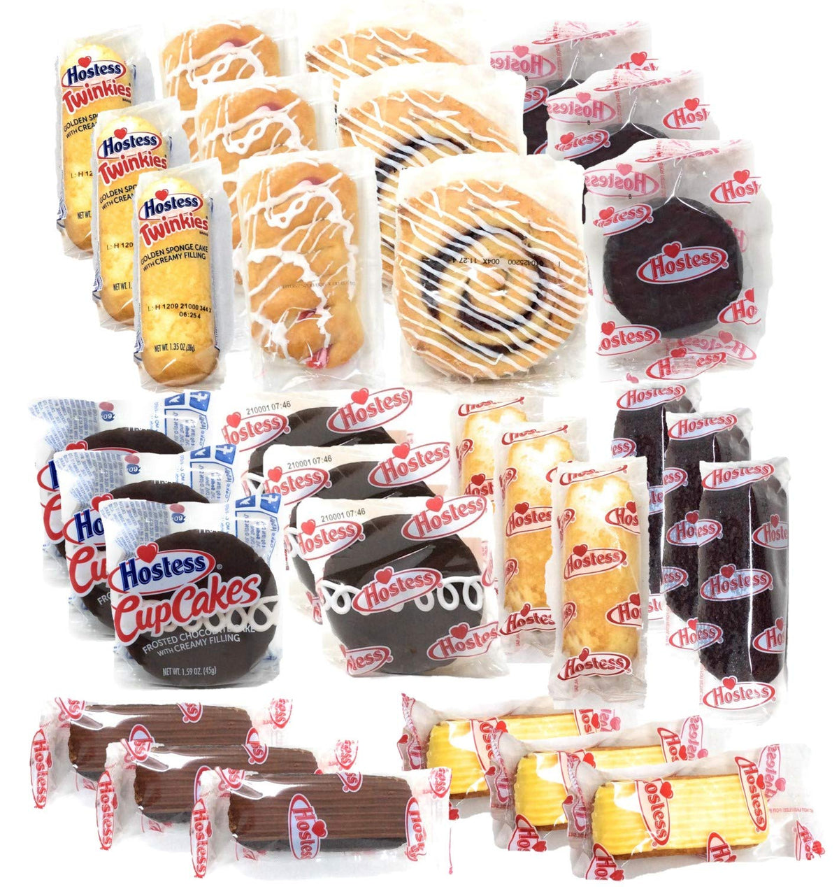 Hostess Variety Pack | Cupcakes, Cinnamon Rolls, Danish, Ding Dongs, Twinkies, Zingers | 30 Count