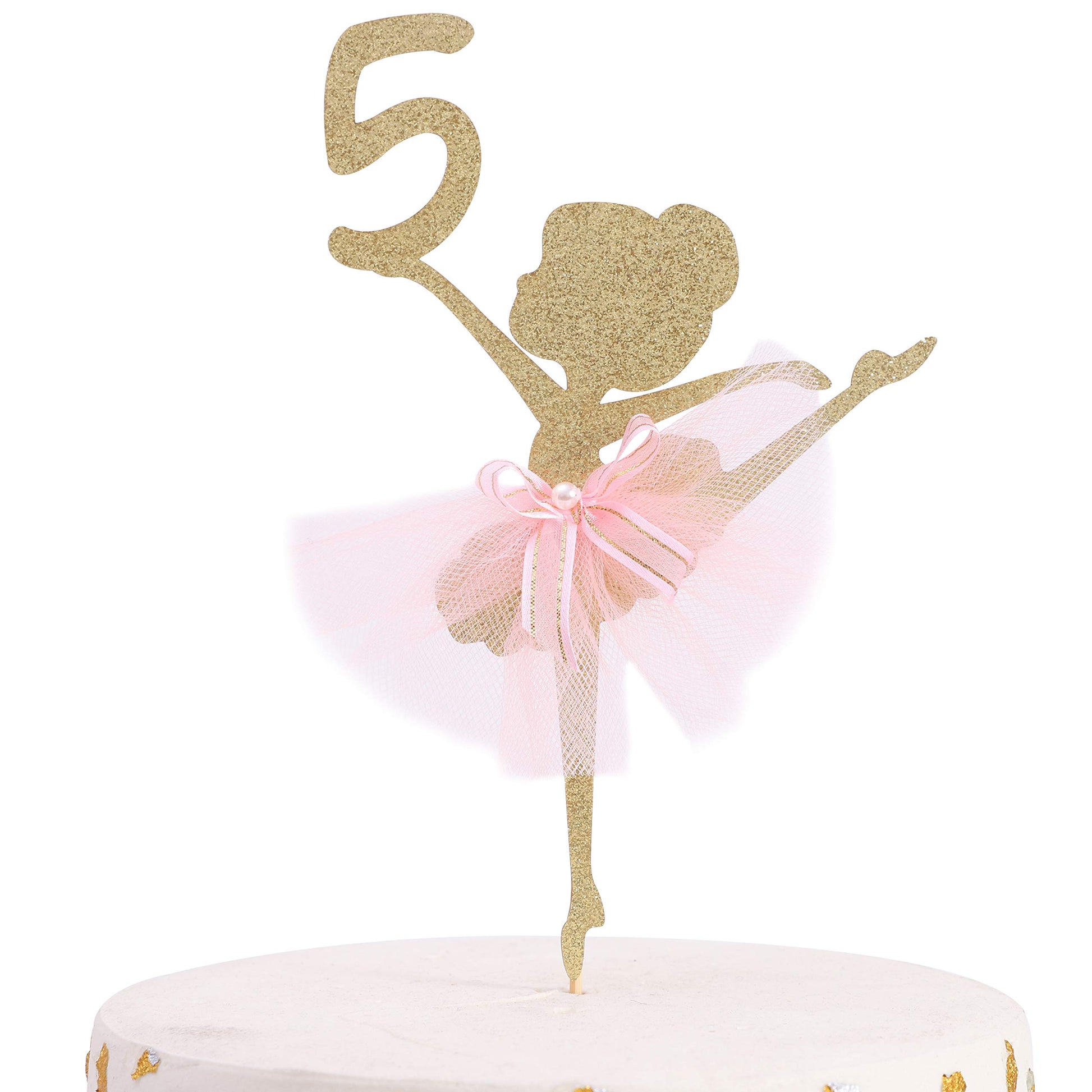 WAWUO Ballet Cake Topper - Ballerina Birthday Decoration for 1 to 5 Years Old, Paper, 1 Count, Ballerina 5