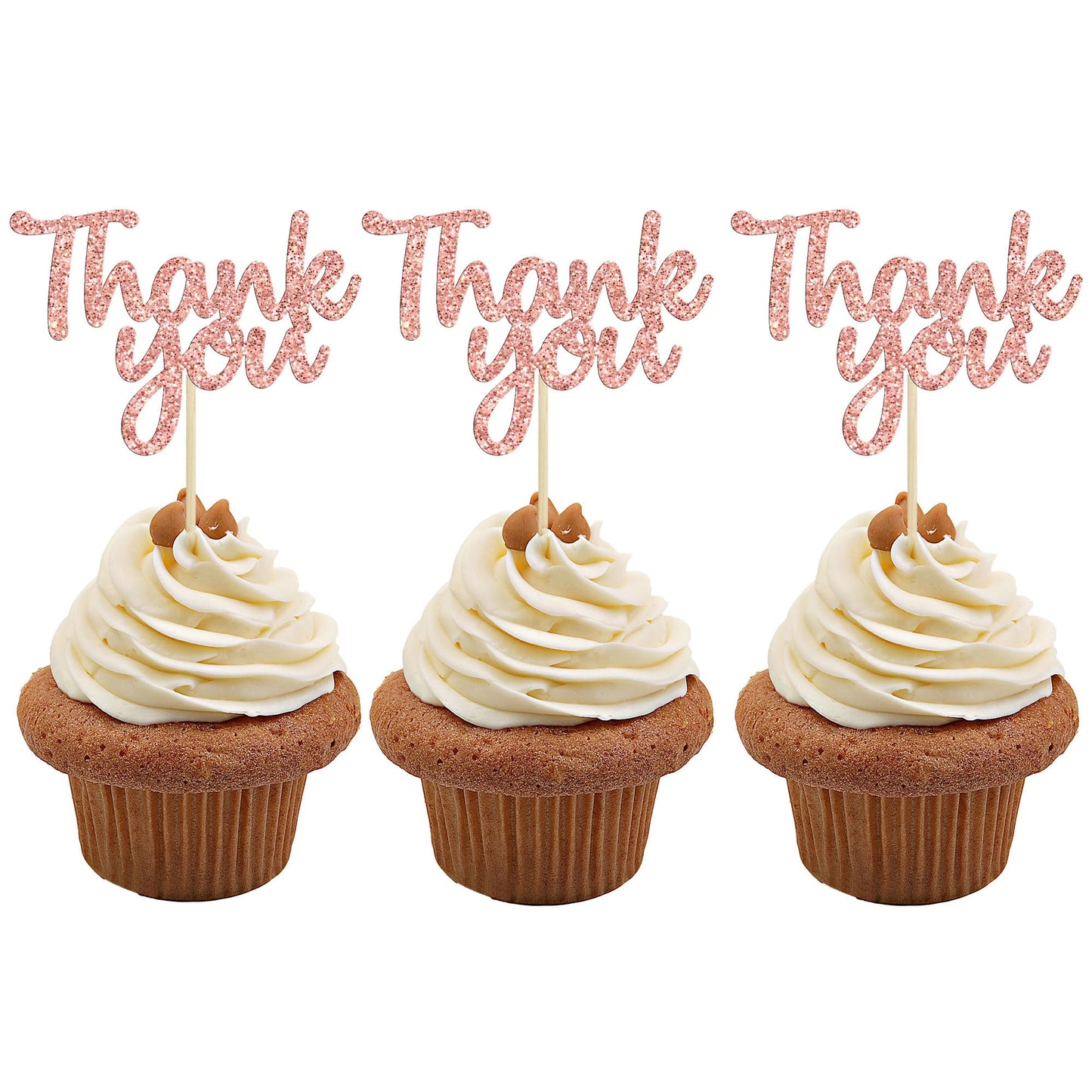 Gyufise 36 Pack Rose Gold Glitter Thank You Cupcake Toppers Thanksgiving Cupcake Picks Decorations For Baby Shower Boys Girls Birthday Party Supplies 