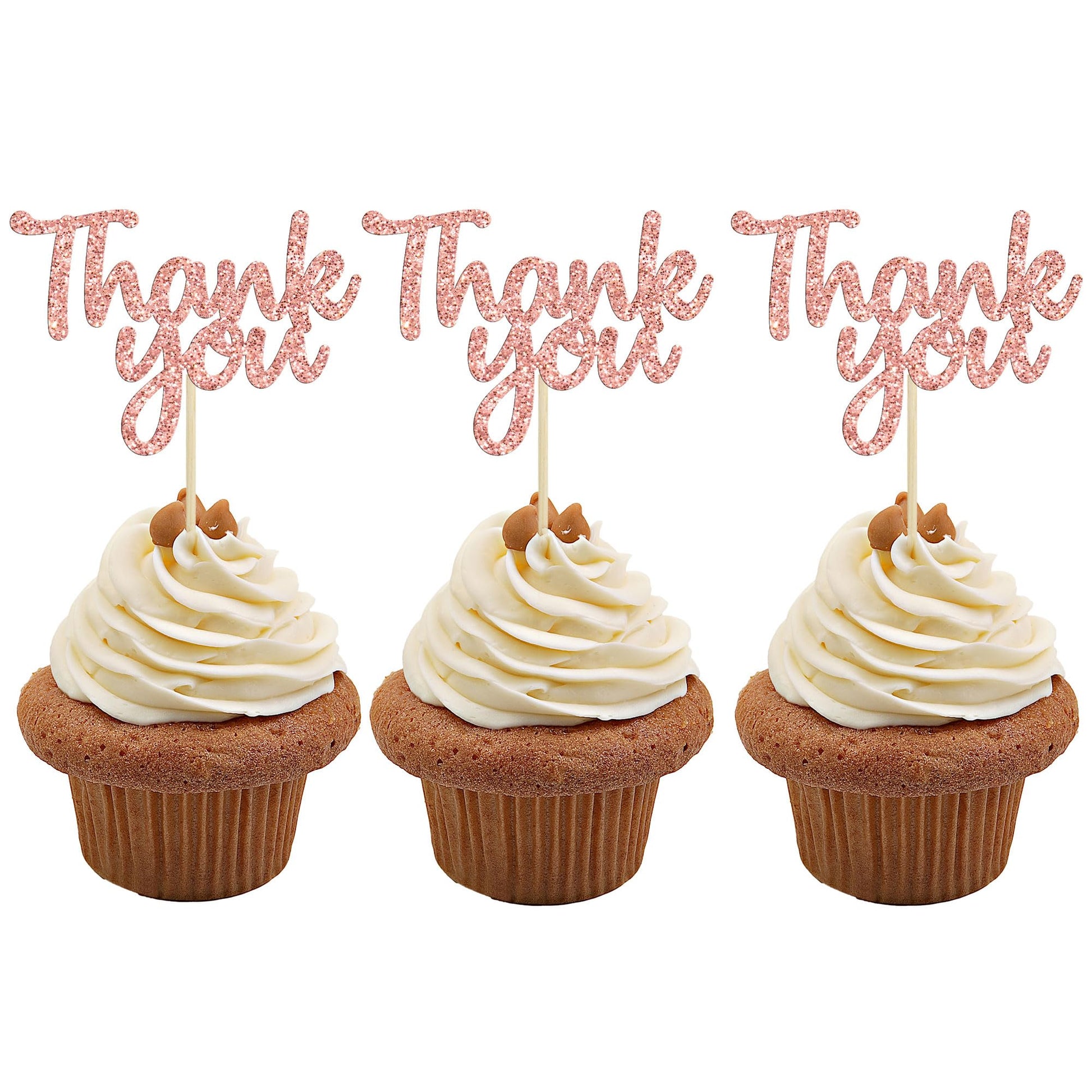 Gyufise 36 Pack Rose Gold Glitter Thank You Cupcake Toppers Thanksgiving Cupcake Picks Decorations For Baby Shower Boys Girls Birthday Party Supplies 