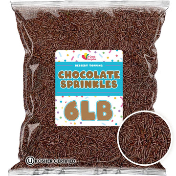 Chocolate Sprinkles - 6 Pounds - Chocolate Jimmies - Wholesale Ice Cream Sprinkles - Bulk Chocolate Baking Sprinkles For Cake, Cupcake, Cookie Decorating - Dessert Toppings
