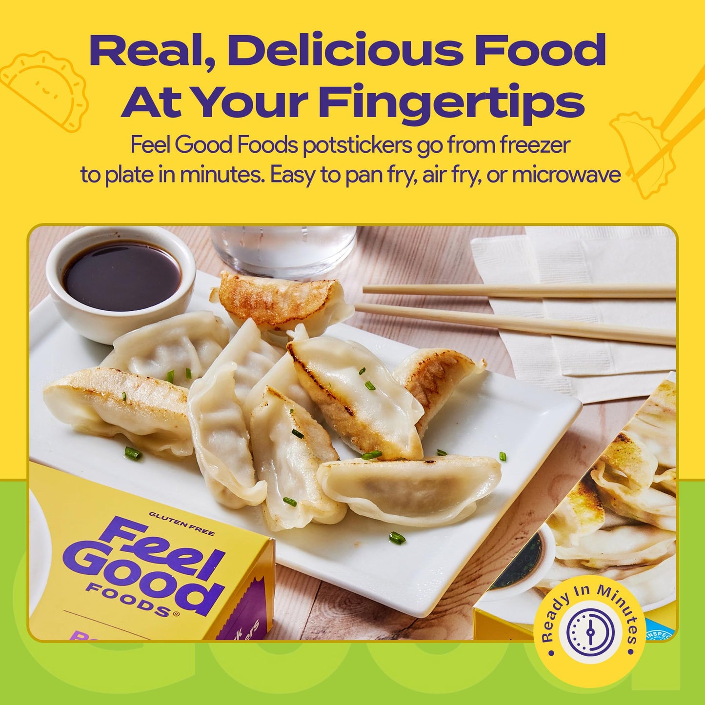 Feel Good Foods Vegetable Potstickers 10oz Frozen Dumplings with Tamari Dipping Sauce, Gluten Free