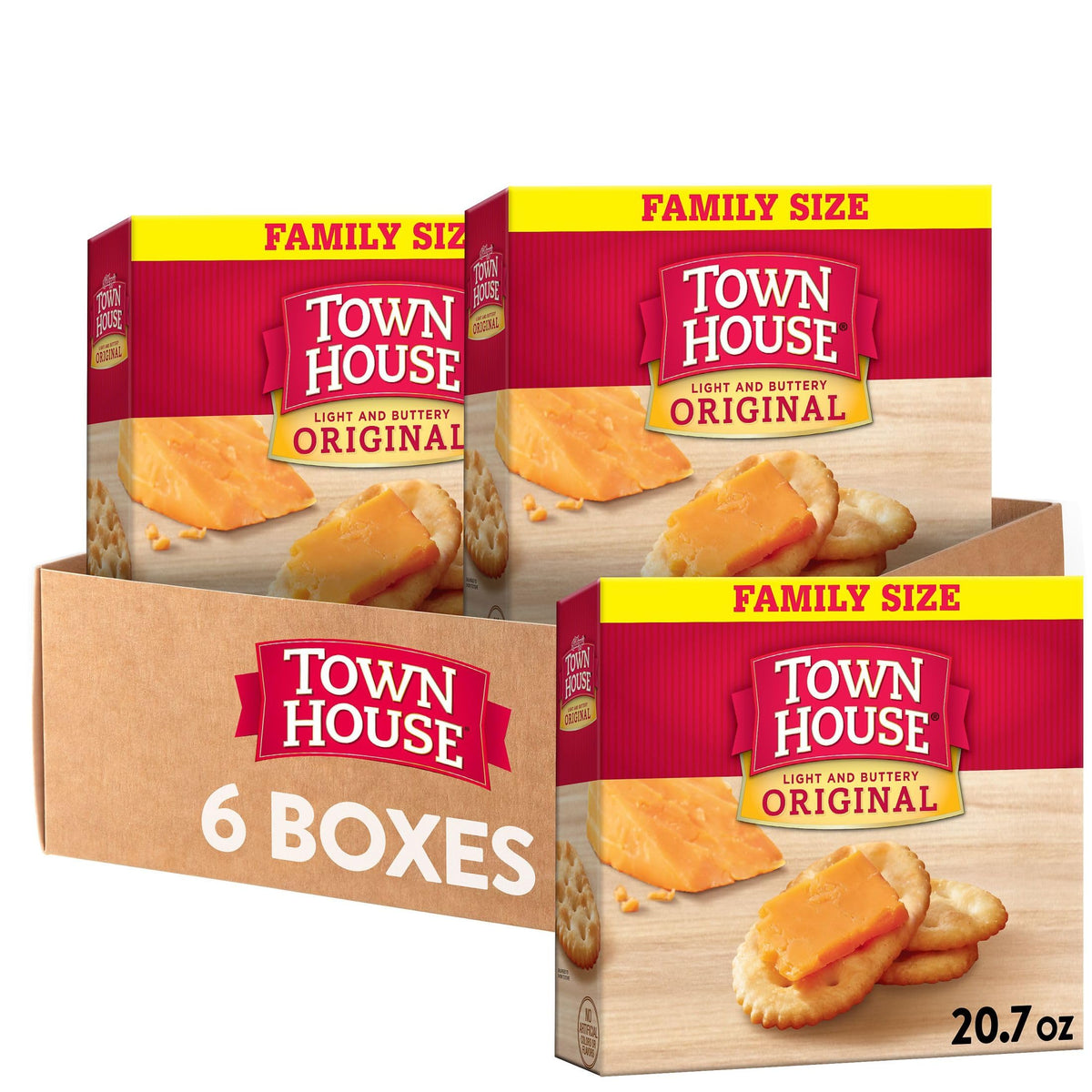 Town House Crackers, Oven Baked, Lunch Snacks, Family Size, Original (6 Boxes)