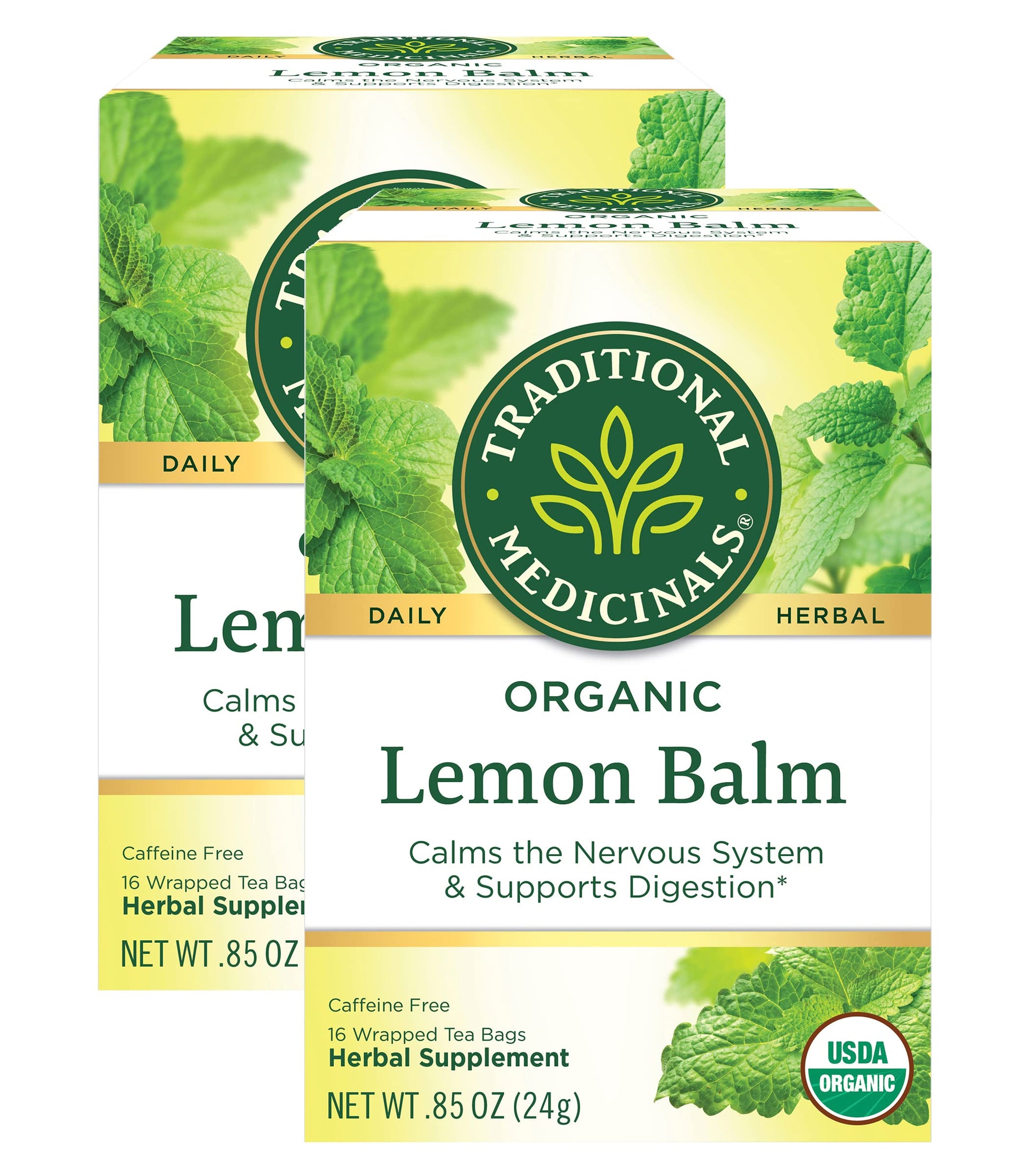 Traditional Medicinals Organic Lemon Balm Herbal Tea  Calming and Supports Digestion (Pack of 2) - 32 Tea Bags Total