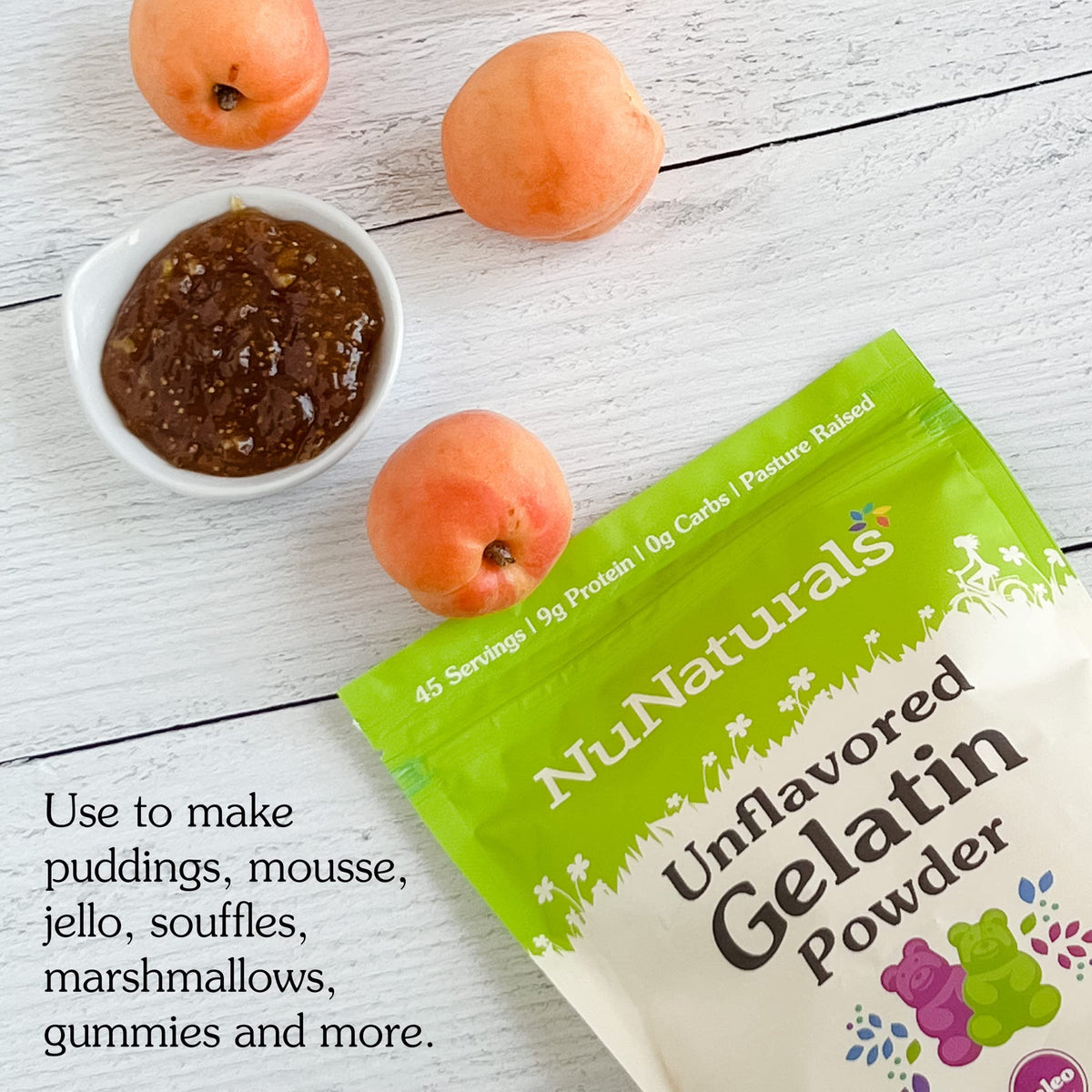 NuNaturals Unflavored Beef Gelatin Powder, 16 oz - Instantly Thickens, Stabilizes, and Texturizes for Recipes and Desserts