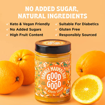GOOD GOOD No Added Sugar Orange Marmalade - Keto Friendly Jelly - Low Carb, Low-Calorie and Vegan - Diabetic Friendly - 12oz / 3