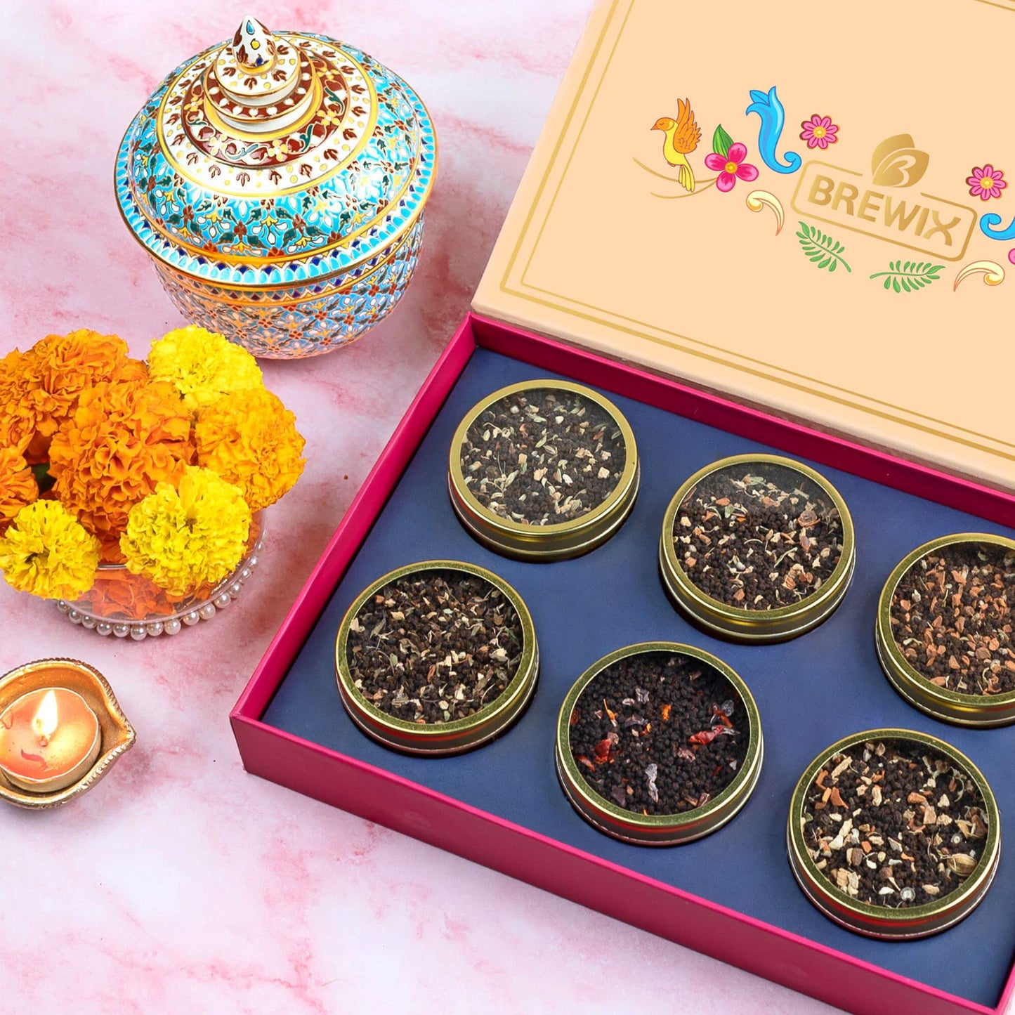 BREWIX Premium Black Tea Gift Box | 6 Unique Chai Teas | 6.34oz | Tea Gift Set for Tea Lovers