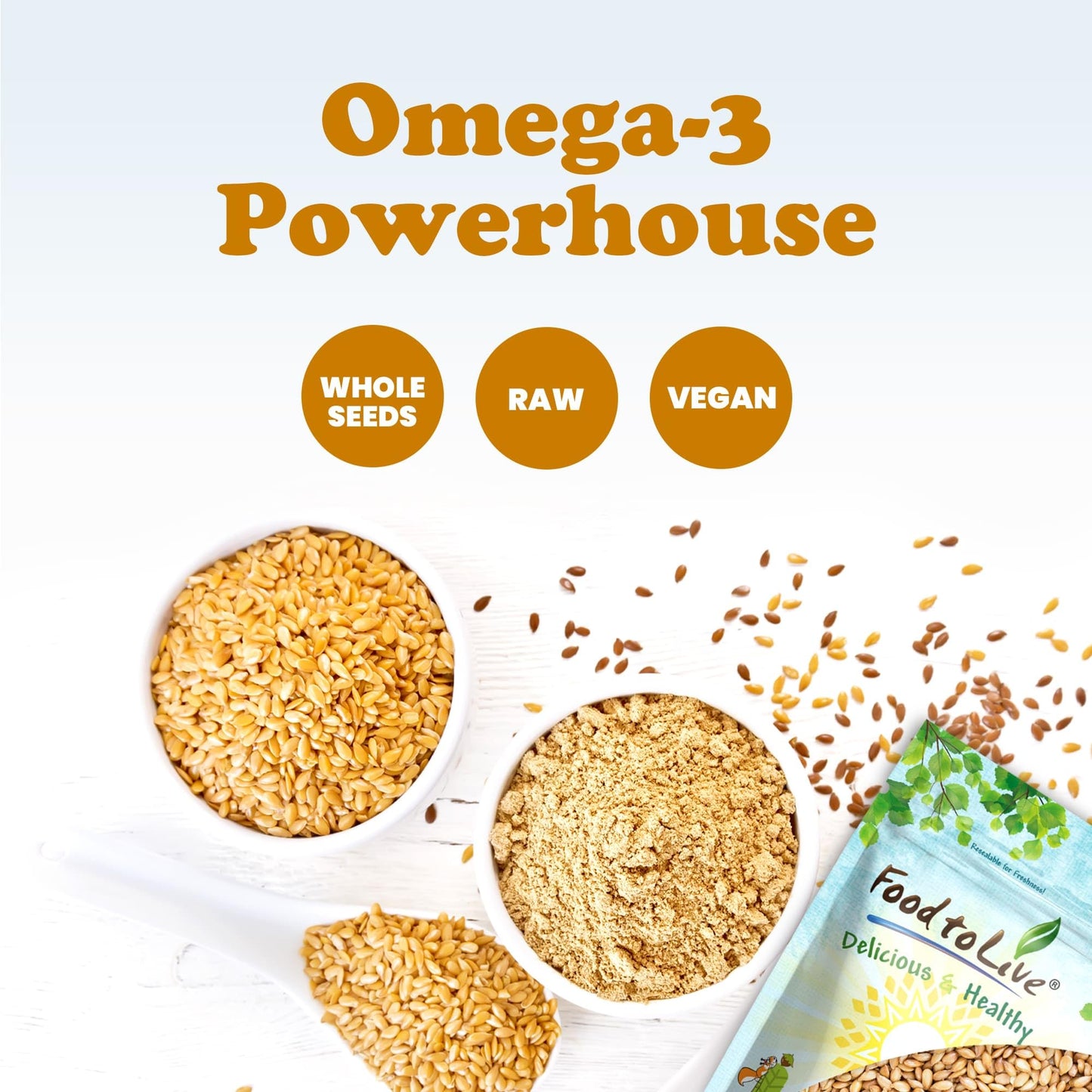 Food to Live Golden Flax Seeds, Raw Vegan, Kosher, 2.5 Pounds